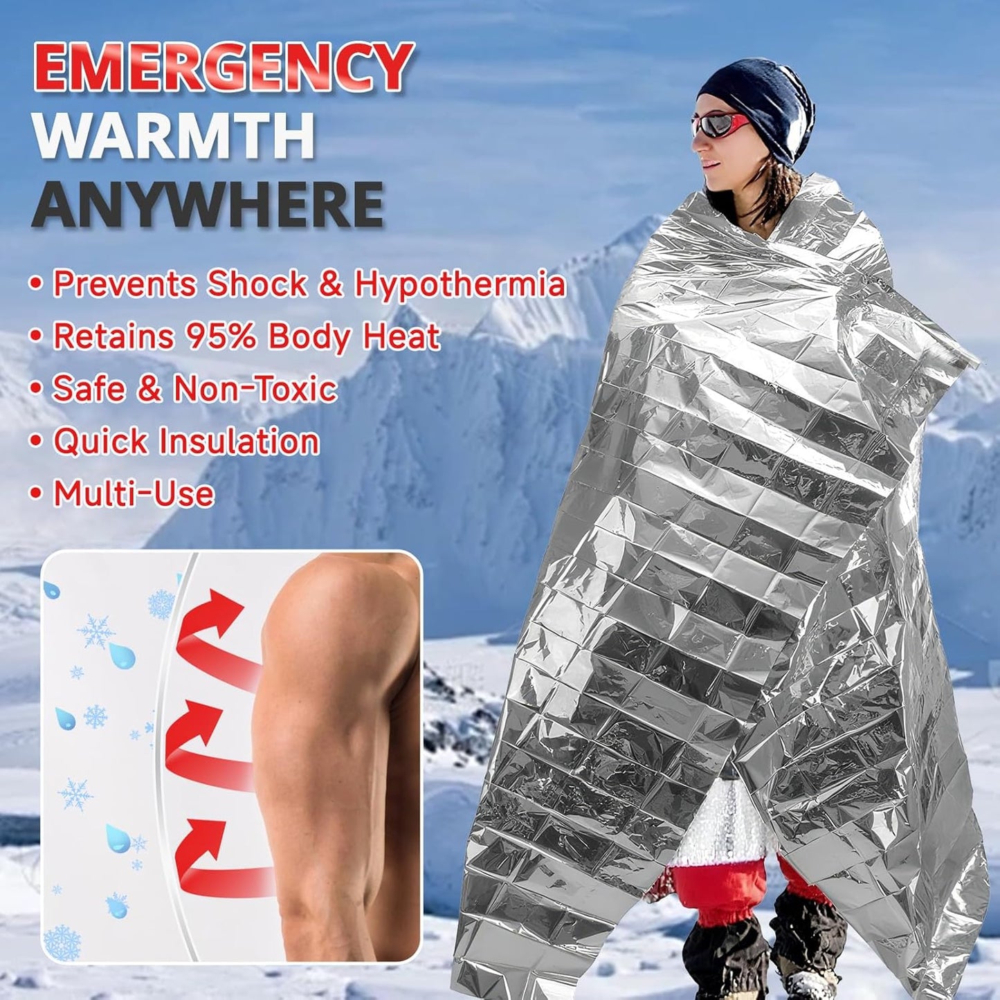 SecuCaptain Survival Emergency Thermal Blankets: 4/10/25/30/50/75/100 PCS Extra Large 84” x63” Space Mylar Blanket Kit for Outdoor Cold Winter Camping Hiking Car Bug Out Bag or First Aid