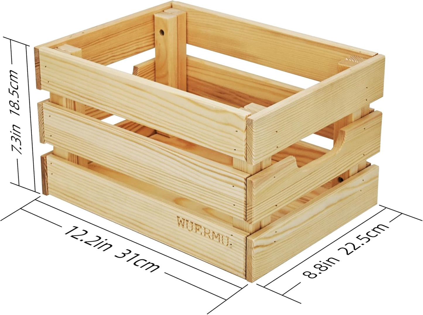 Wooden Crates, Set of 4 for Storage, Milk Crate, Wine Box, Toy Bin, Display Decor, and Camping, 12.2 Inch Sturdy Multi-Purpose Wood Boxes.