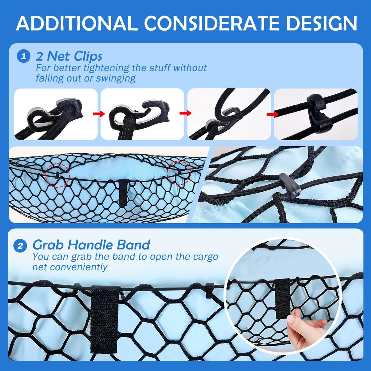 Envelope Style Cargo Net for 2018-2026 Chevy Equinox & GMC Terrain Accessories, Trunk SUV Mesh Cargo Net, Upgraded 5mm Bungee&Double-layer Nylon Storage Tailgate Netting Grocery&Tools Holder Organizer