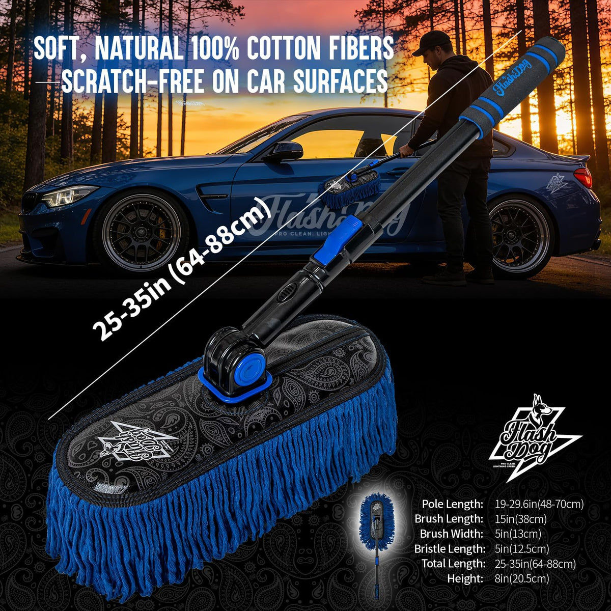 Flash Dog Car Duster Exterior - Wax Treated Cotton & Extendable Handle