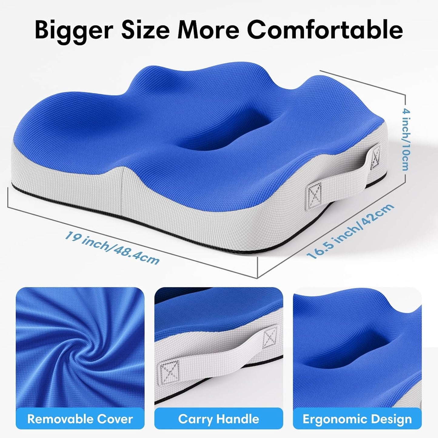 Memory Foam Seat Cushion for Office Chairs, Car Seat, Wheelchair, Desk Chair Pad - Extra Large Ergonomic Sciatica Coccyx & Tailbone Pain Relief Back Support Pillow for Long Sitting & Driving