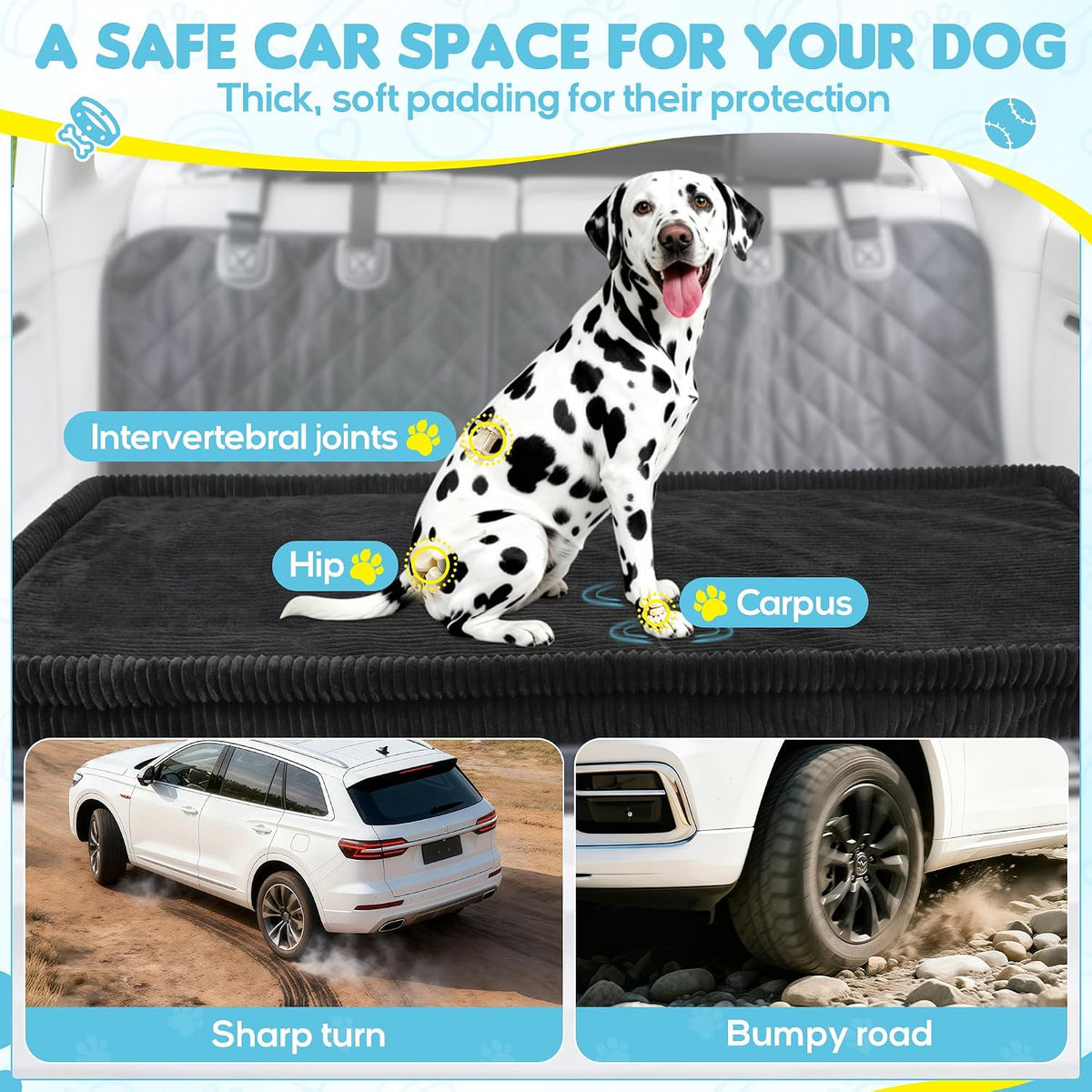 Dog Car Bed, Non-Slip Backseat Extender Pet Mat, Removable Washable Dog Bed for SUVs, Sedans & Trucks, Anti-Slip Travel Bed for Dogs, Easy Clean & Scratch-Proof & Comfort (Medium (50"L×24.6"W×2"H))