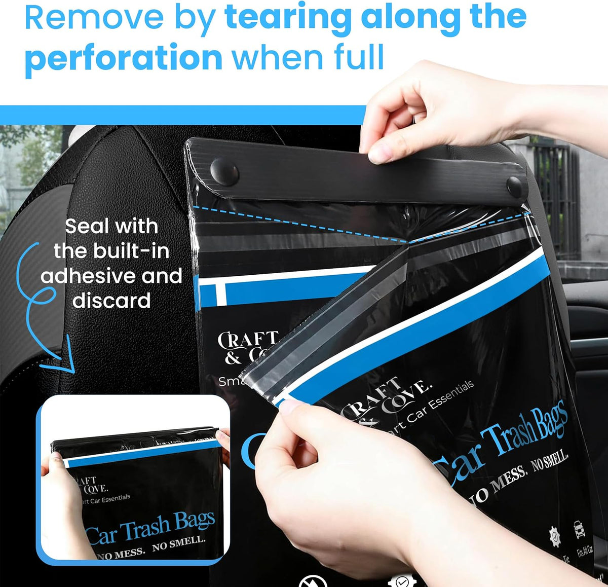 Car Trash Bags, Disposable Hanging & Stick-On Garbage Bags for Cars, SUV