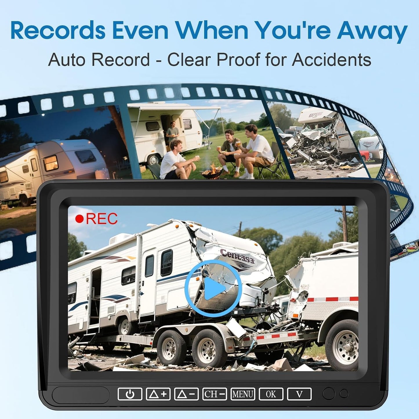 7-Inch Wireless Backup Camera for RV Trailer - 170° Wide Angle Camera with Ultra-Clear Night Vision - 4-Channel with Recording HD 1080P Monitor - Easy Installation Compatible with Furrion Pre-Wired