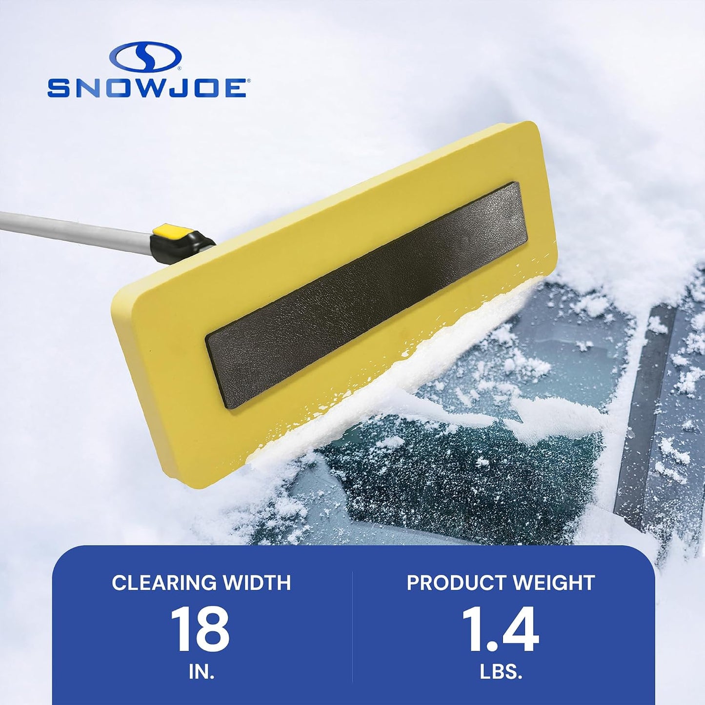 Snow Joe 2-in-1 Telescoping Snow Broom and Ice Scraper with 18-Inch Non-Scratch Foam Head - Car Cleaning Tool with Long Extendable Handle for Windshield, Roof, Truck, and SUV, SJBLZD-PRX