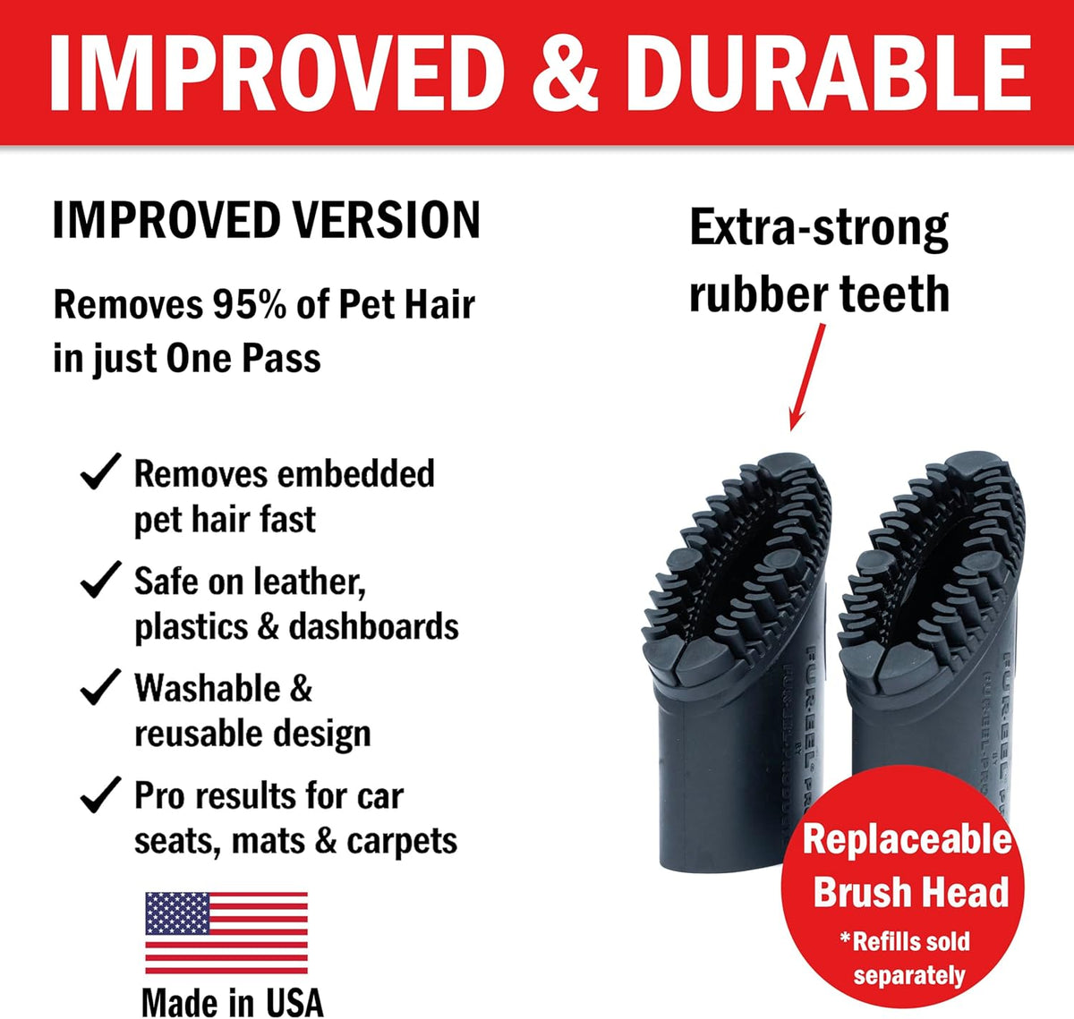 FUR-EEL PRO 2.0 Pet Hair Vacuum Attachment, Rubber Pet Hair Remover
