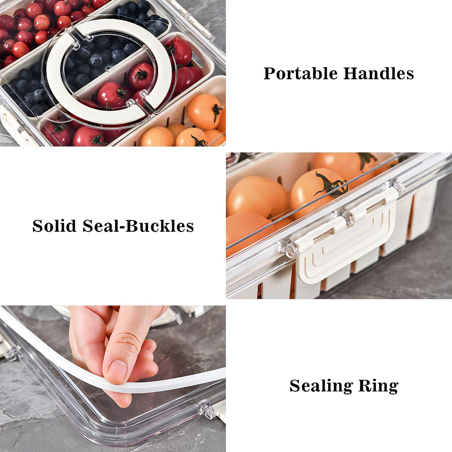Divided Snackle Box with Lids Stackable Food Serving Tray for Fruit&Veggie Plastic Fridge Storage Container for Pantry Freezer Clear Snack Box for Meal Prep Candy Nuts Spice