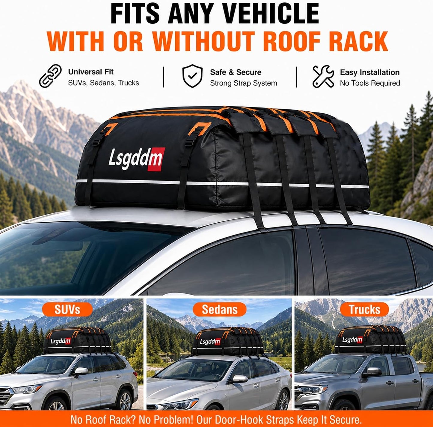Car Roof Cargo Carrier 15/21 Cubic Feet – Extra Storage for Travel, Waterproof Rooftop Bag, Fits All Vehicles with or Without Roof Rack (21 Cu Ft)