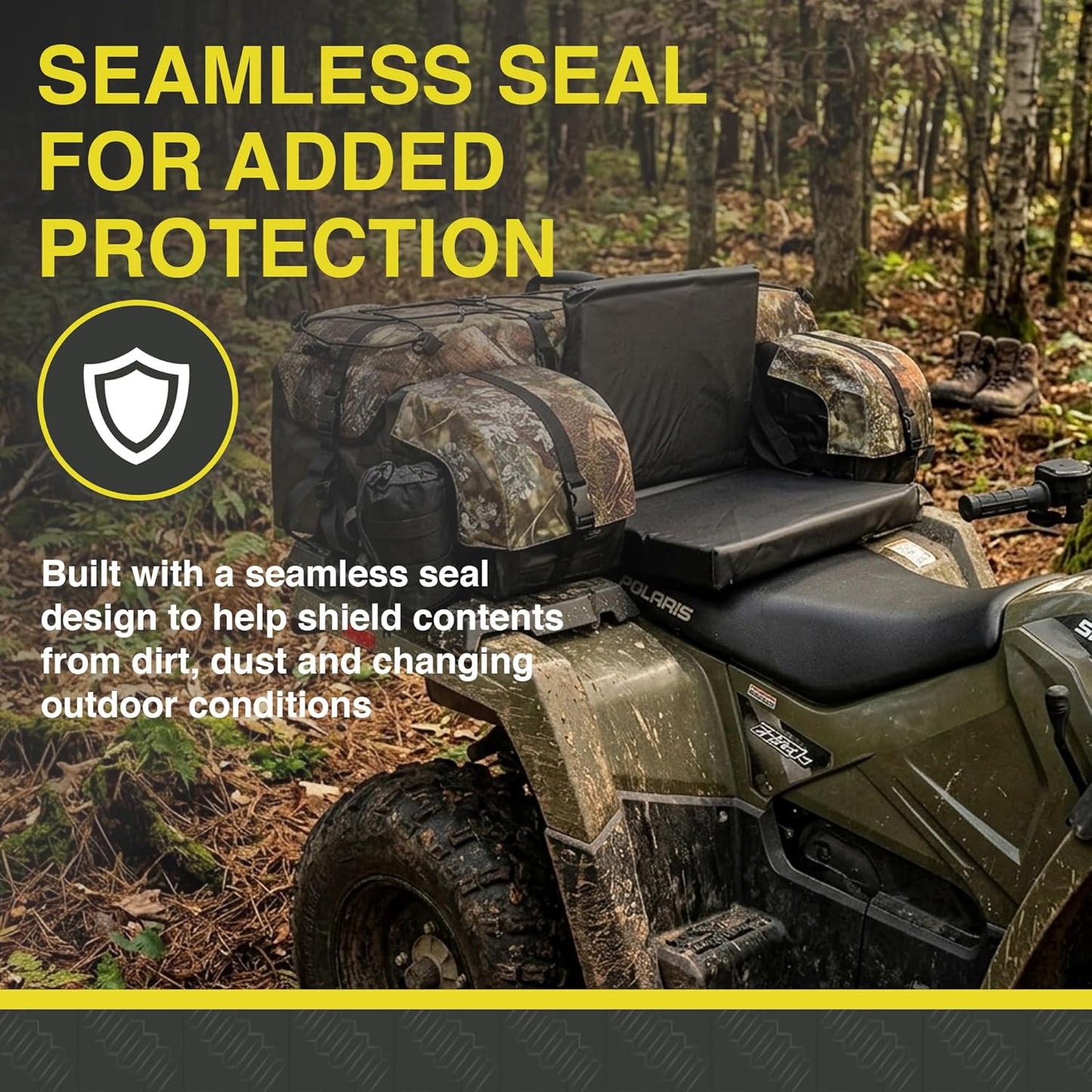 ATV TEK Arch Series Oversized Rear Rack Utility Pack, Padded ATV Cargo Bag in Kings Mountain Shadow Camo, Spacious Multi-Compartment ATV Storage Bag with Seamless Seal for Gear and Trail Essentials.