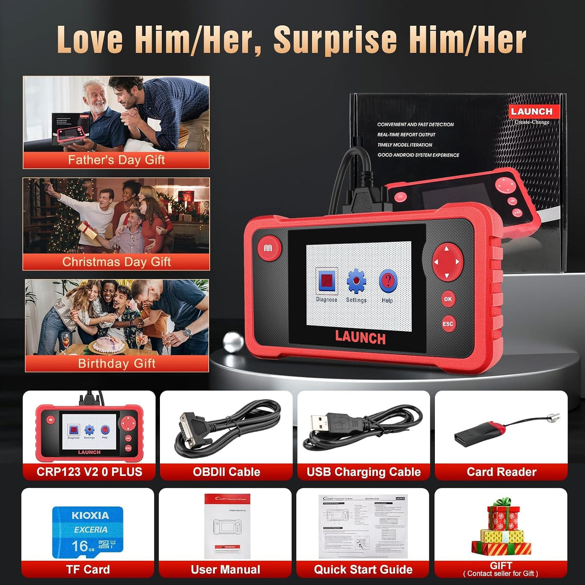 LAUNCH CRP123 V2.0 Plus OBD2 Scanner, All System Scan Tool with 3 Reset