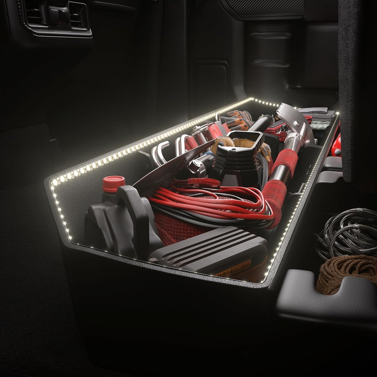 KitsPro 18-Gallon Lighted Underseat Storage for 2015-2026 Ford F-150 SuperCrew & 2017-2026 F-250/F-350 Super Duty – 3D Laser Scanned Modular ABS Box with Integrated Light Strip, Waterproof