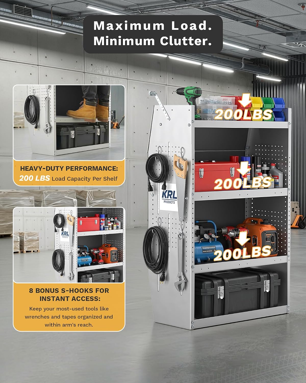 SV-3246 Steel Low/Mid/High Roof Van Shelving Storage System Fits Transit, GM, NV, Promaster and Sprinter, Contoured Shelving Unit, 32" W * 46" H * 13" D