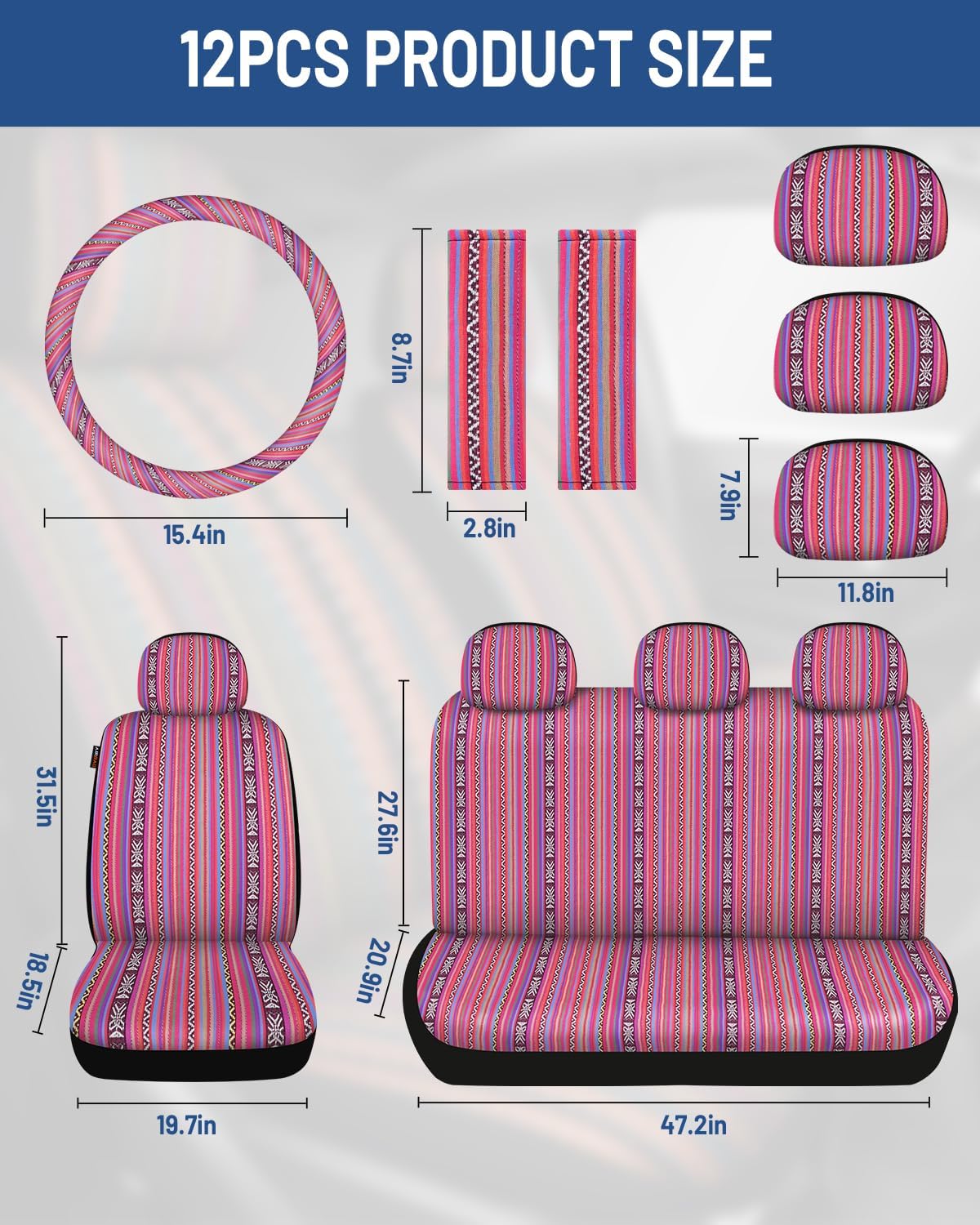 Baja Saddle Blanket Car Seat Covers Front Set 6PCS, Pink