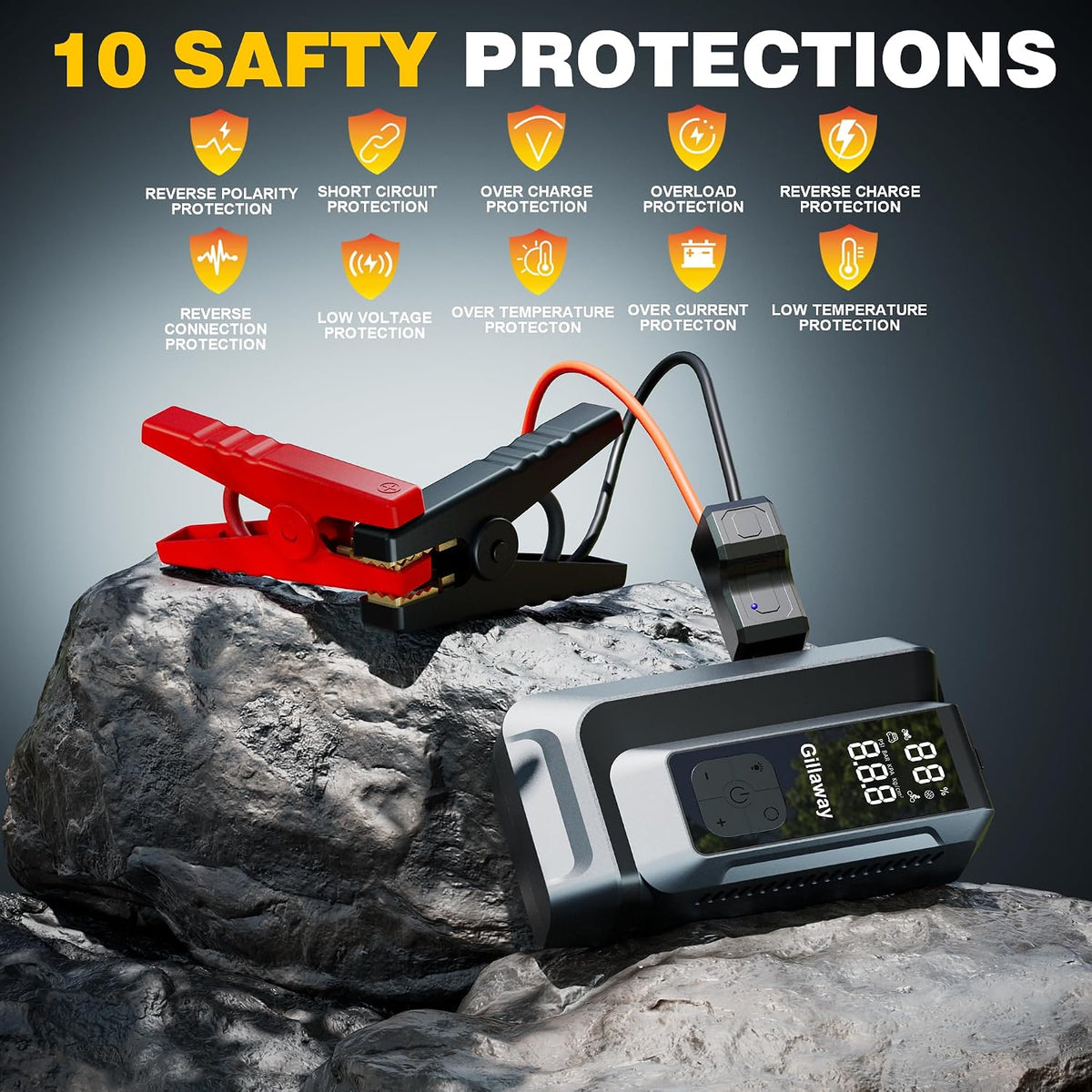 Jump Starter 6000A Car Jumper Starter Portable with 150PSI Tire Inflator, Battery Jumper Starter Portable, Air Compressor, Flashlight