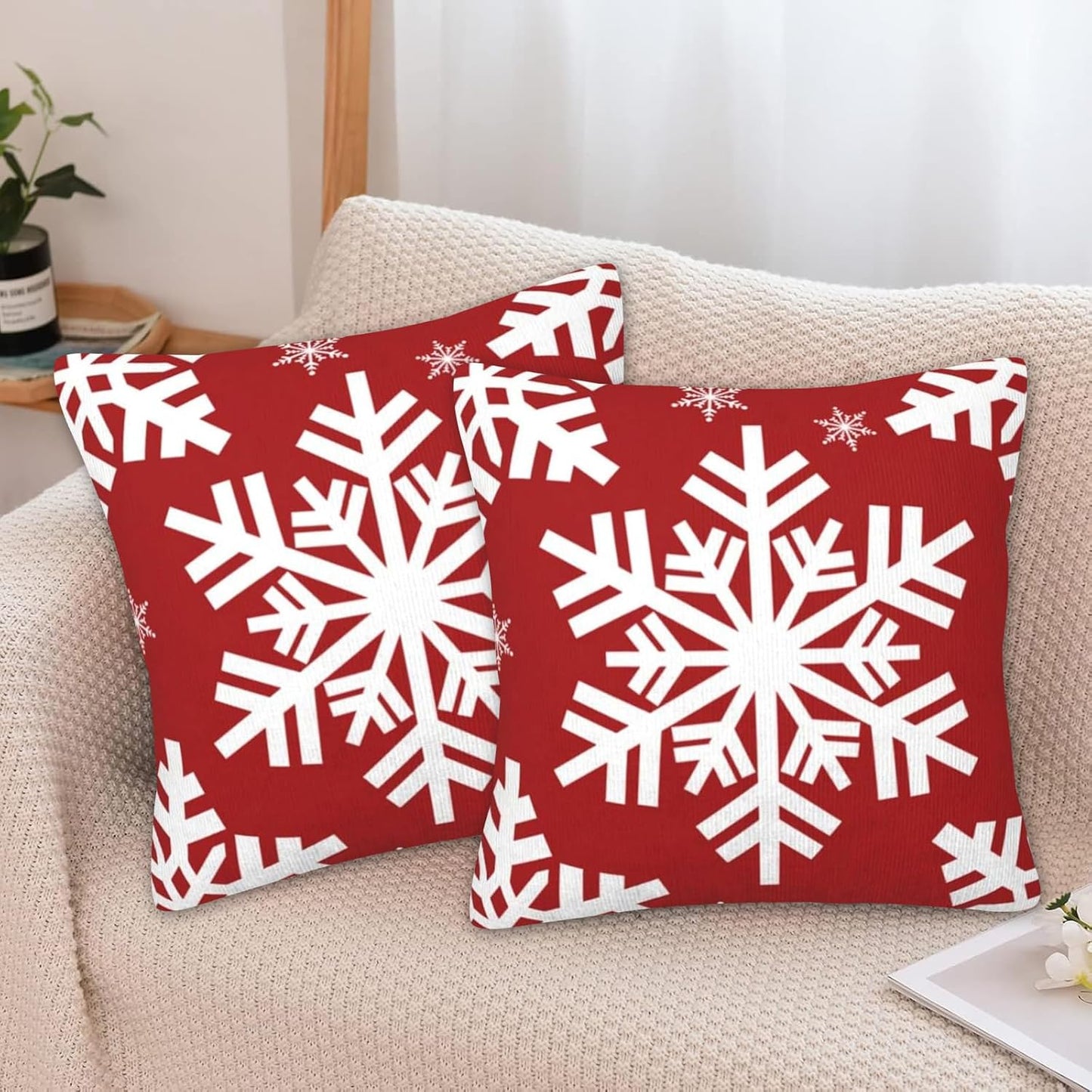 JOOCAR Christmas Pillow Cover 24x24 inch Set of 2 Beautiful Snowflakes Print Throw Pillow Cover Farmhouse Xmas Decor Winter Holiday Cushion Case for Sofa Couch