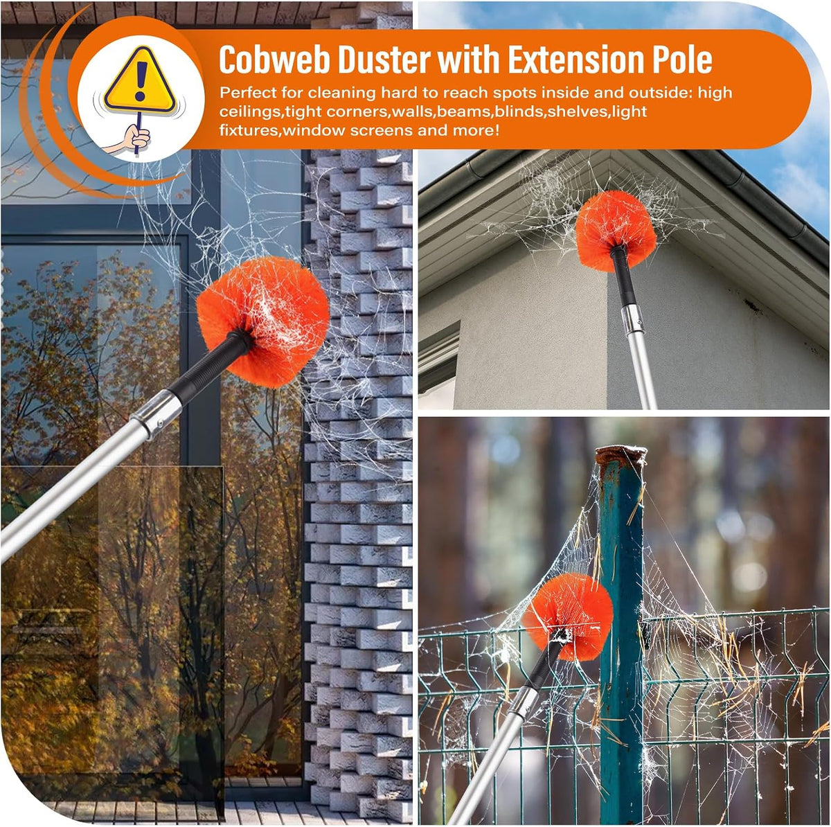 30FT Reach Cobweb Duster with Extension Pole,Spider Web Brush for Cleaning