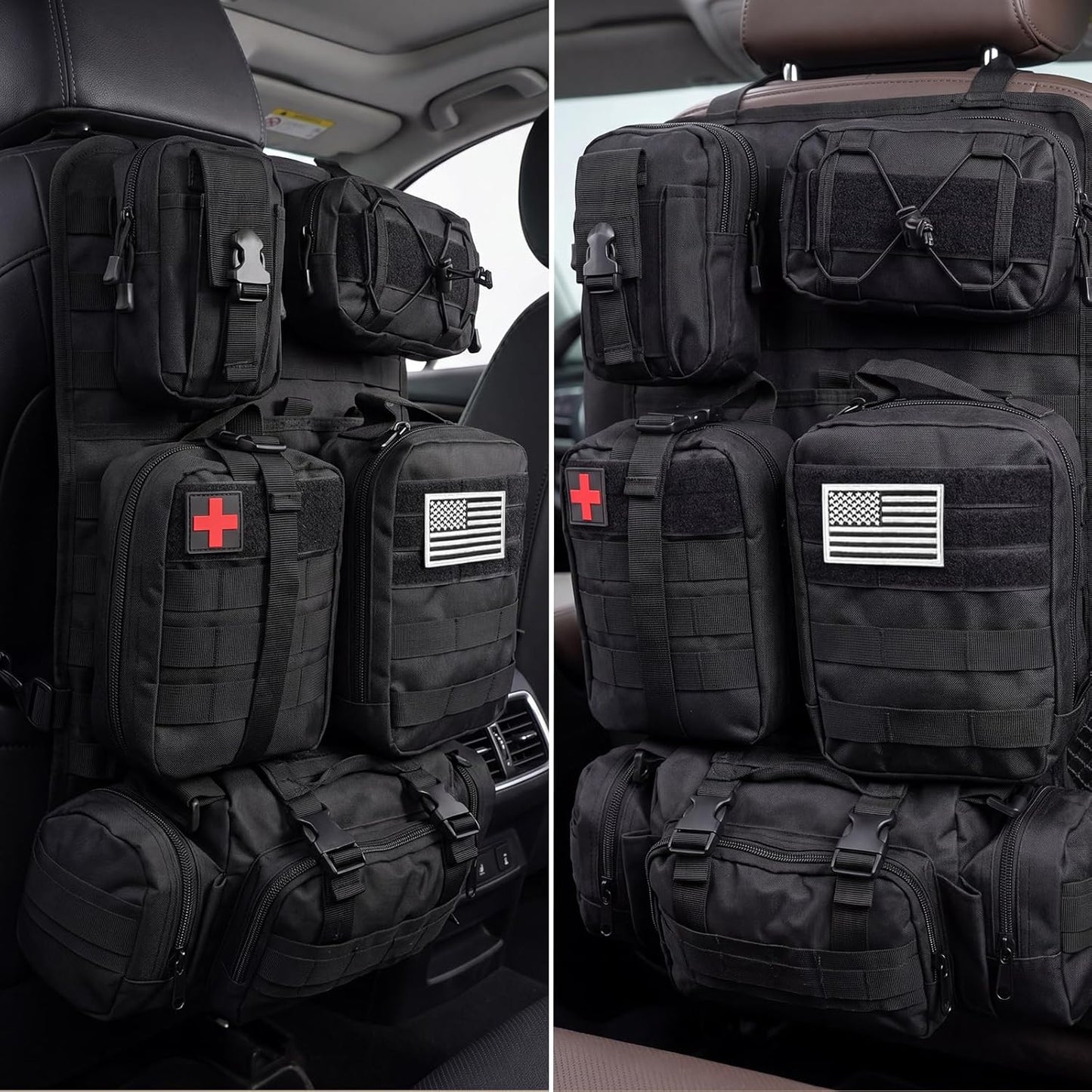 Tactical Seat Back Organizer, Molle Seat Back Organizer Panel With 5 Detachable Multi-Purpose Molle Pouch Fits Car Truck SUV Ford Jeep