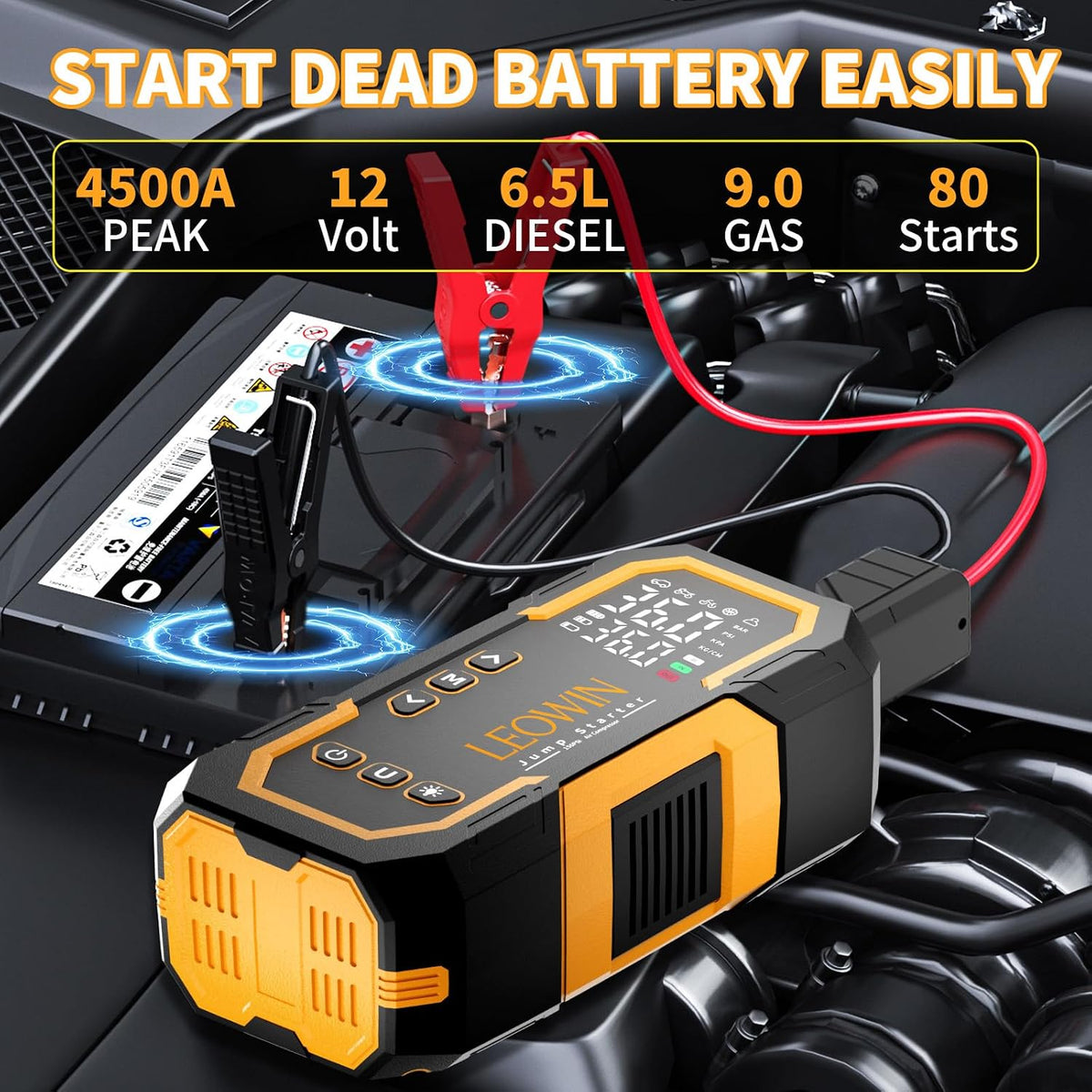 LEOWIN Jump Starter with Air Compressor Portable, Yellow