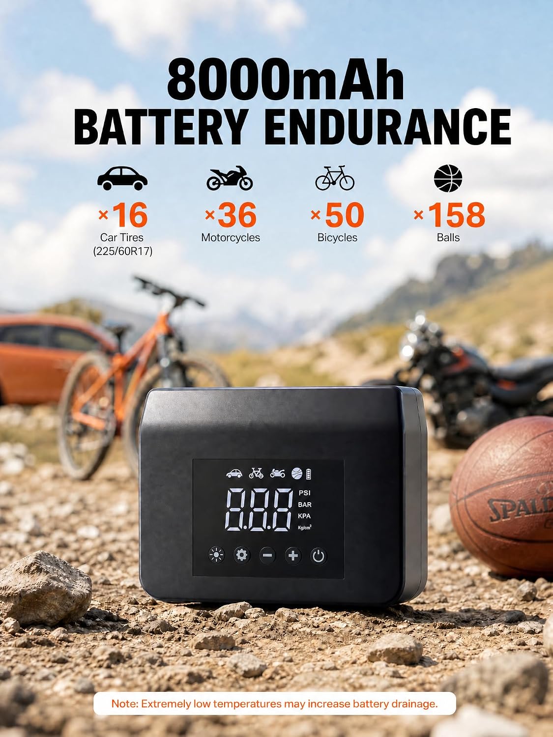 L8 Portable Jump Starter & Tire Inflator,150 PSI Cordless Air Compressor, Jump‑Start Assistance, Emergency Auxiliary Power, Auto Shut‑off, Digital Gauge, Multi‑Mode LED Light