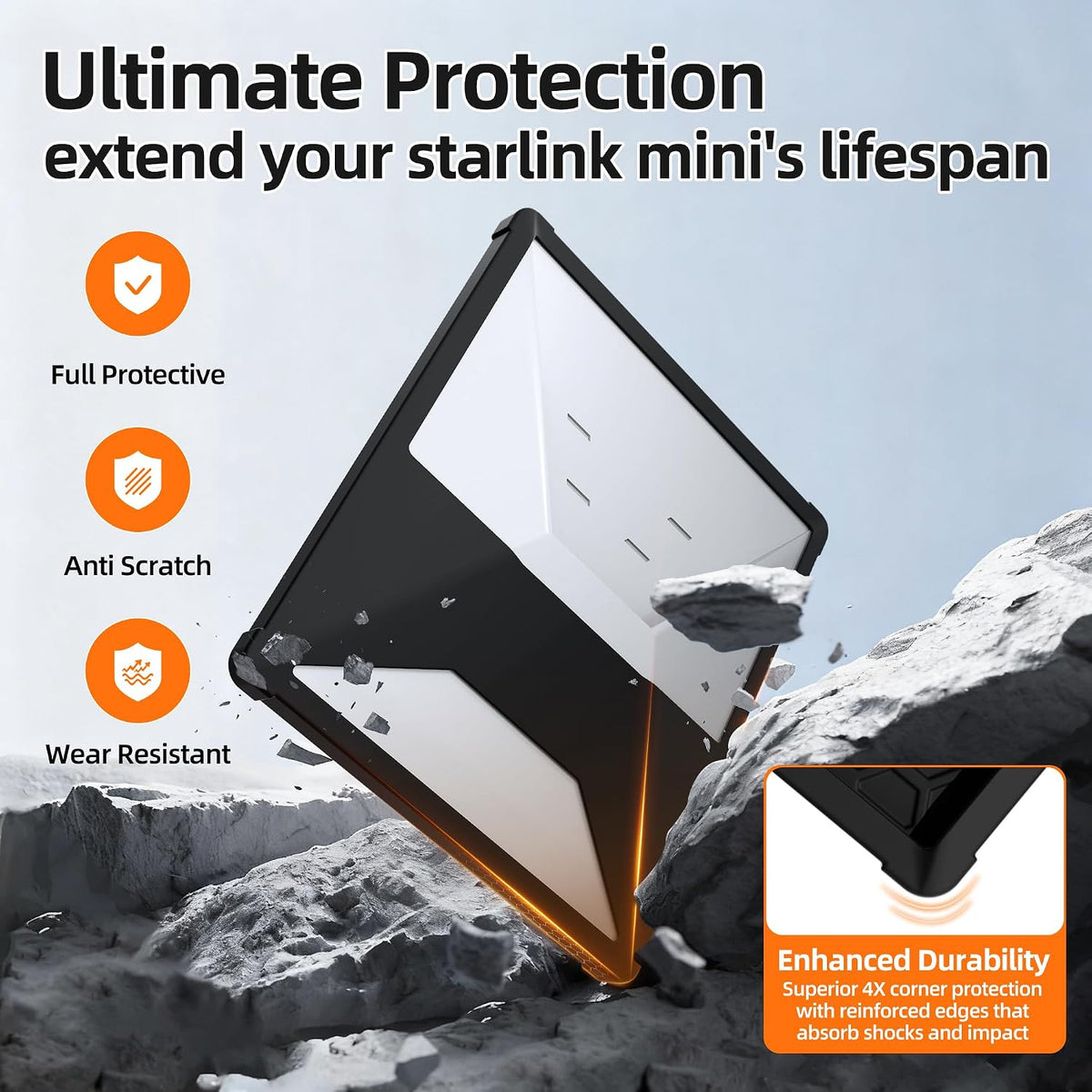Starlink Mini Cover Rugged Silicone Protective Cover Hexagonal Heat Dissipation Vents Heavy Duty Starlink Mini Accessories 4X Shock-Absorbing Reinforced Armor Corners All-Weather Dustproof