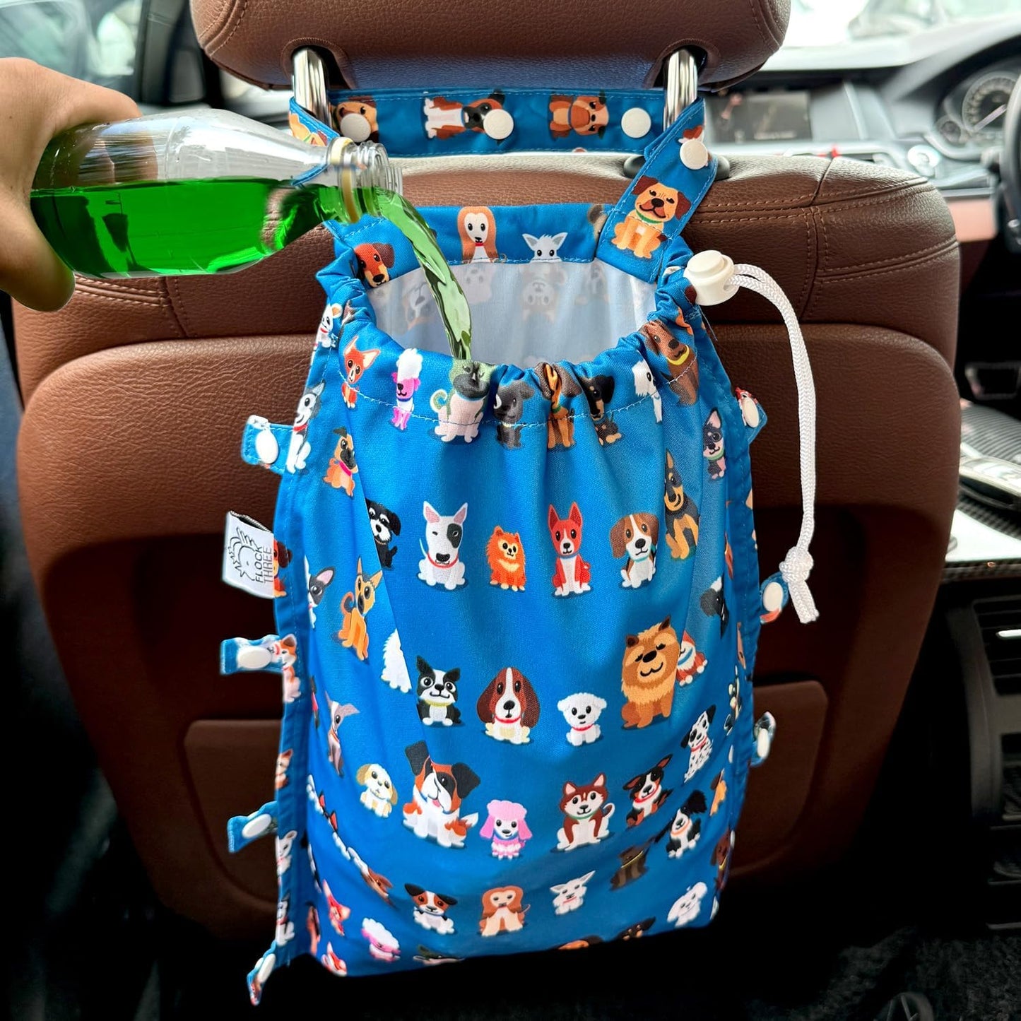 Leak-Proof Waterproof Car Trash Bag Foldable Multipurpose Trash bin Container Storage Cute Grocery Organizer Bag for Automotive Front or Back Seat in Cars SUVs and Trucks (Tropical)