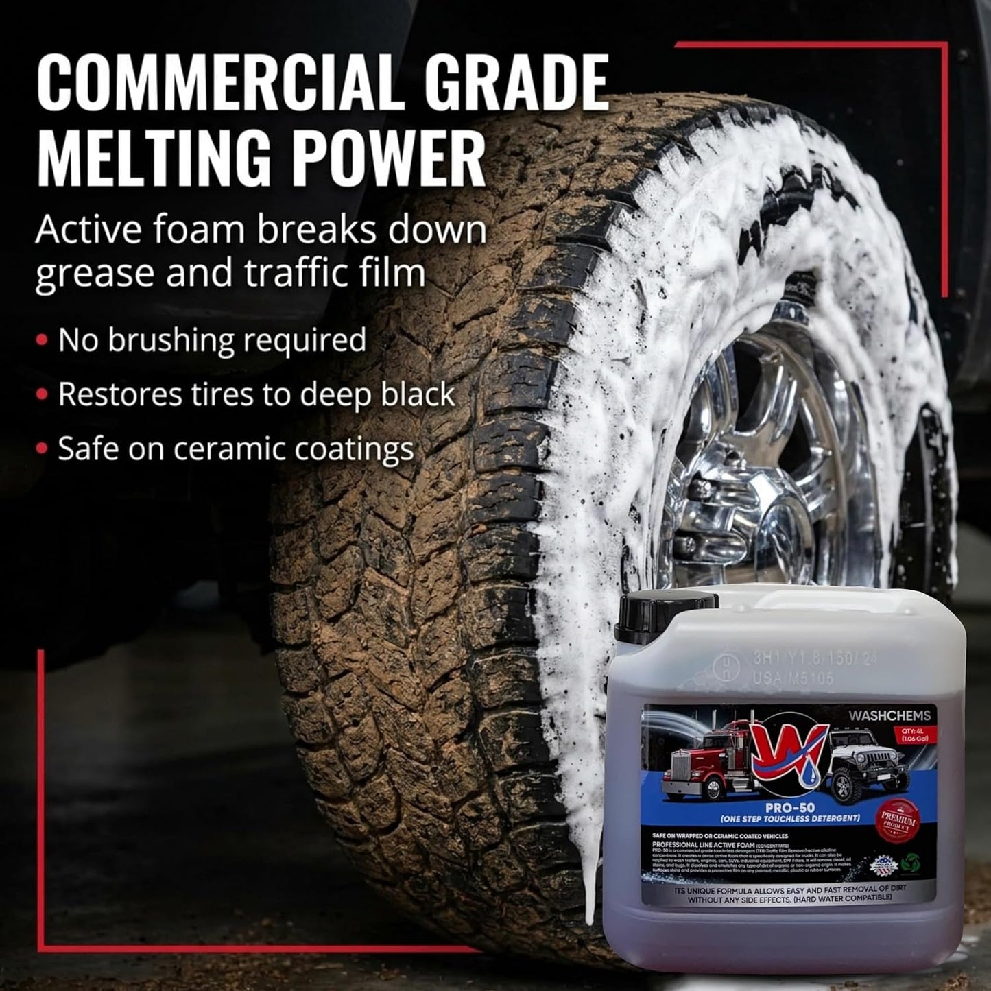 Wash Chems Pro 50 Touchless One Step Car Wash Detergent Soap Concentrate No Brushing, Commercial Grade Professional Auto Foam Cleaner Also Great for Trucks & Tractors