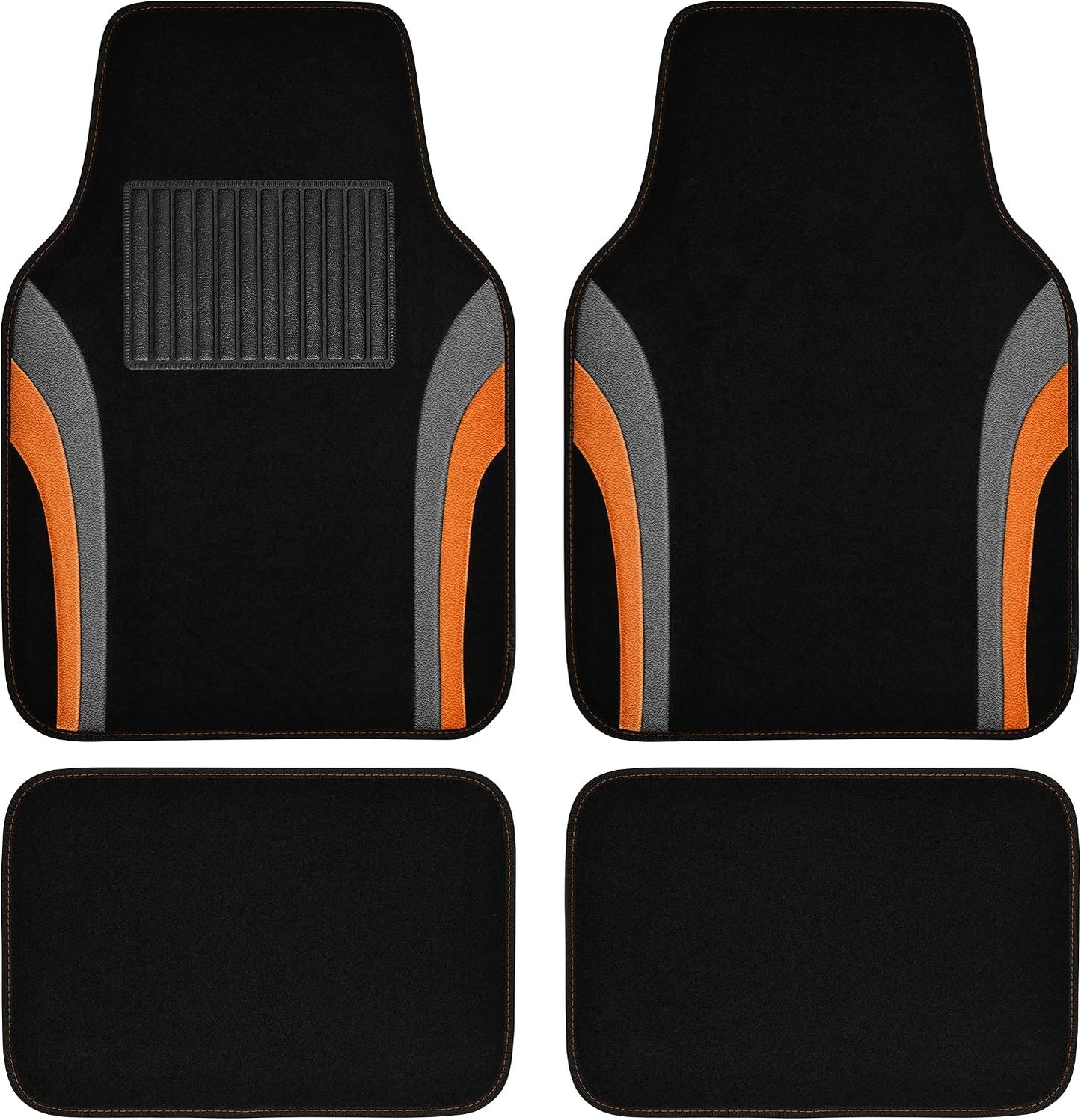 CAR PASS Leather Sporty Car Floor Mats Carpet, Universal Waterproof Automotive Floor Mat Fit for Sedans, Cars, Mid Trucks, Vans, SUV, Set of 4 (Black and Orange)