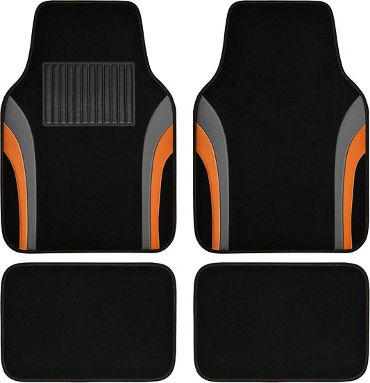 CAR PASS Leather Sporty Car Floor Mats Carpet, Universal Waterproof Automotive Floor Mat Fit for Sedans, Cars, Mid Trucks, Vans, SUV, Set of 4 (Black and Orange)
