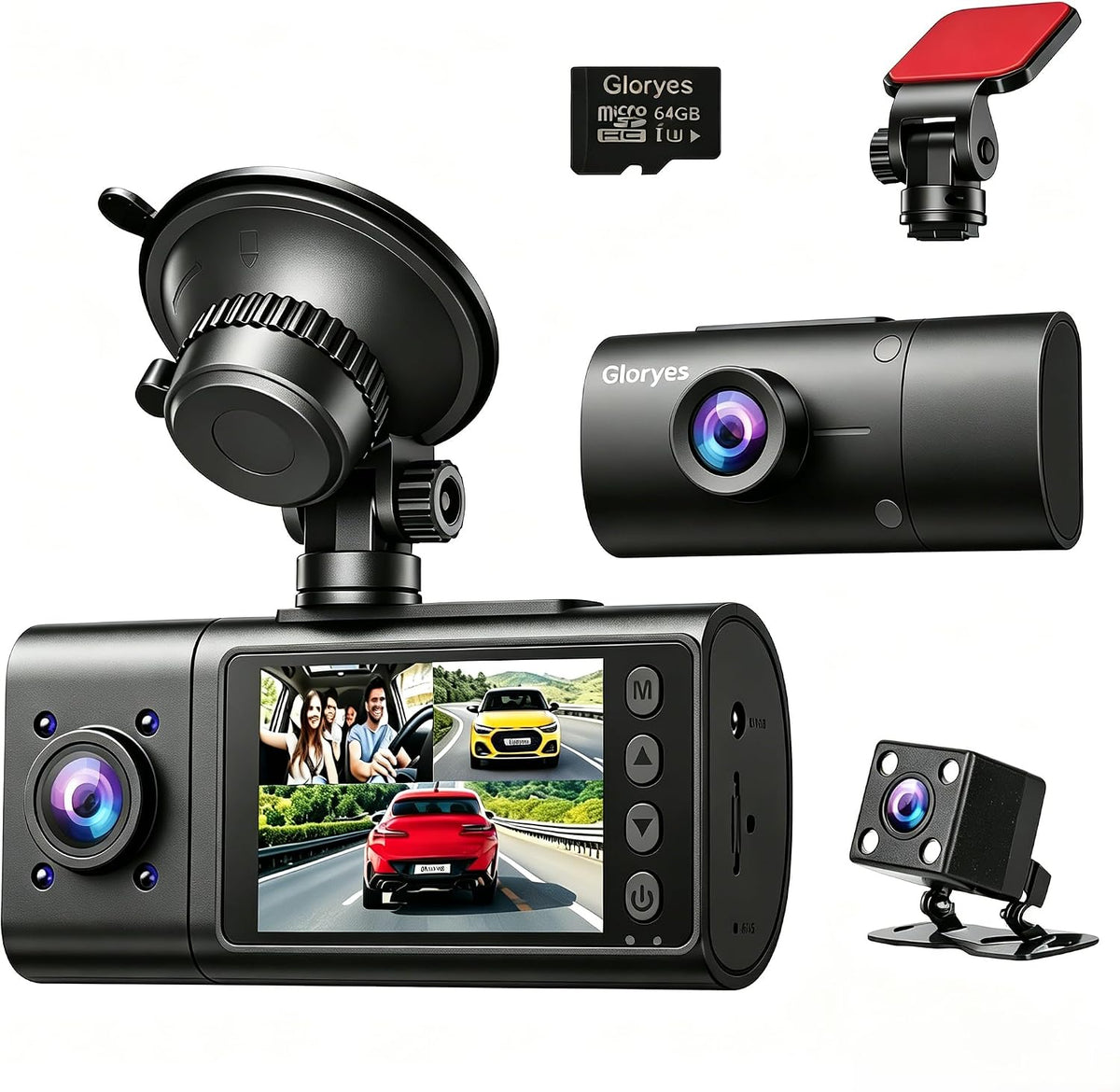 3 Channel Dash Cam Front and Rear Inside,Dash Cam pro 2025,Interior Car Camera,2.5K Single Front,Dash Camera for Cars with IR Night Vision,24Hr Parking Monitor 1S Recording,Free 64G Card