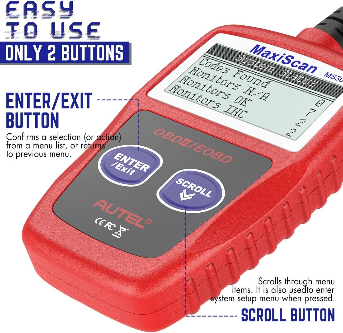 Autel OBD2 Scanner MS309 Universal Car Engine Fault Code Reader, Check Engine Light and Emission Monitor Status, OBDII CAN Diagnostic Scan Tool