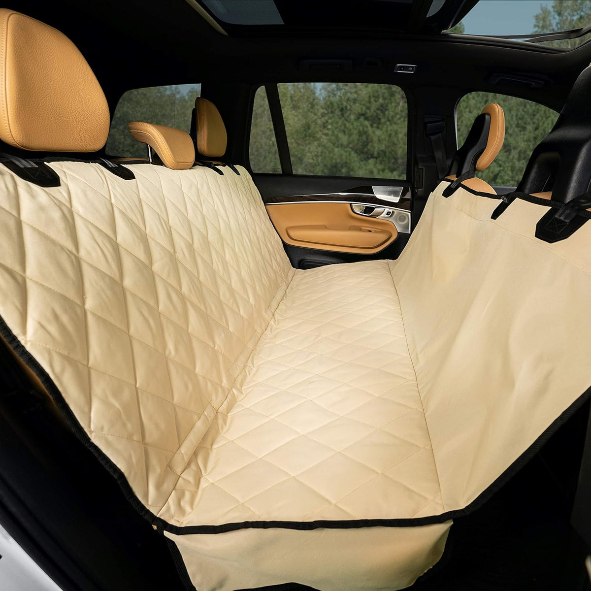 Plush Paws Products Premium Rear Car Seat Protector w/Hammock | Washable & Waterproof Back Seat Dog Cover for Car, Truck, & SUV | Nonslip, Tear Resistant Pet Seat Cover | X-Large Tan