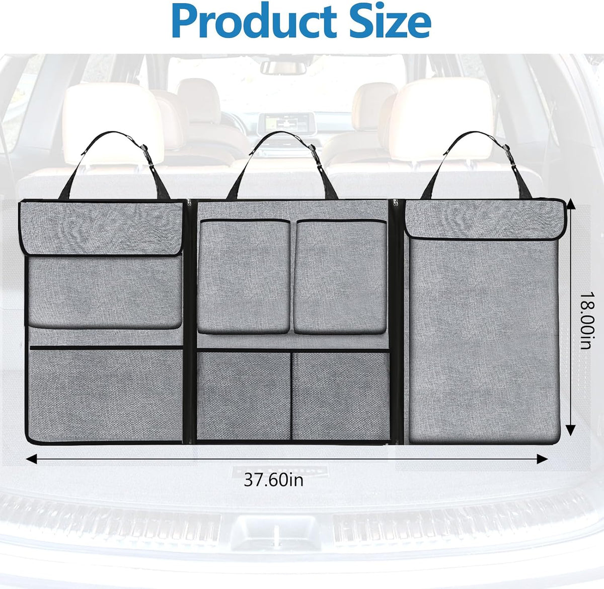 Hovom Car Trunk Organizer, Large Capacity Trunk Organizer for SUV, Detachable Vehicle Seat Back Hanging Storage Organizer with Zippers, Waterproof Car Storage Bag with 7 Pockets (Gray)