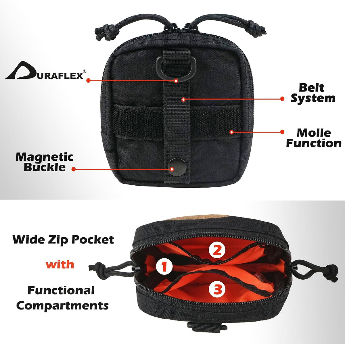 Rough Enough EDC Belt Pouch for Men Coin Organizer Small Tactical Molle Pouch with Magnetic Buckle Zipper for Outdoor Gear Desert Camo and Black Cordura