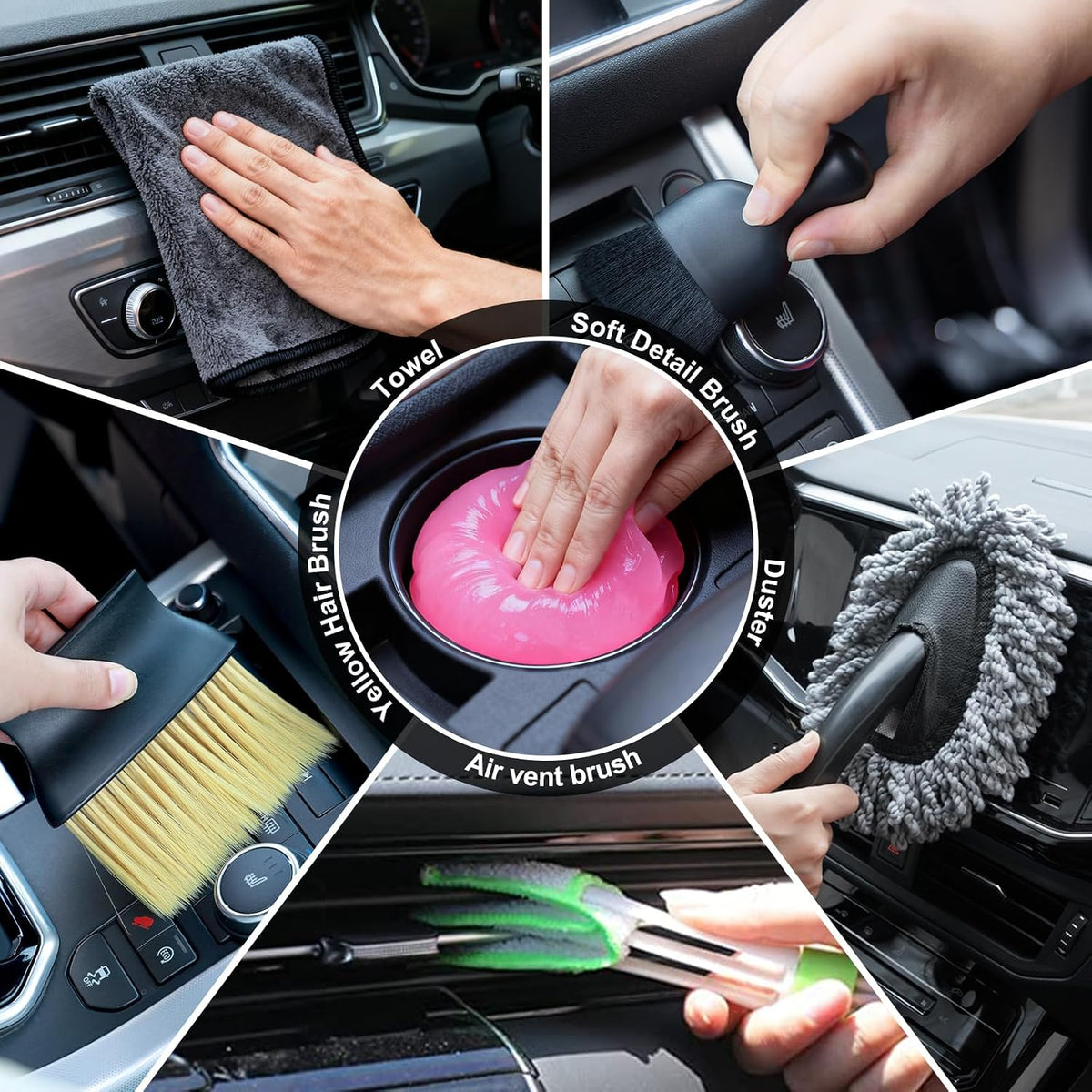 Car Cleaning Kit, Car Interior Detailing Kit with 12000PA Black Handheld Vacuum, Brush Set, Windshield Tool, Duster, Towels, Complete Car Care Tools for Women (Black)