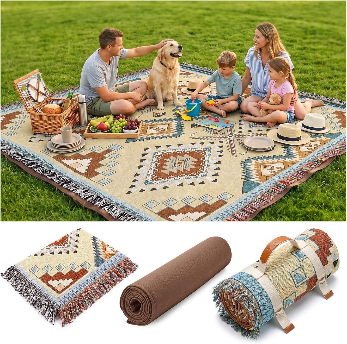 RYCHIC 2 in 1 Extra Large Camping Blanket Outdoor Rug Picnic Yoga Mat Lightweight Car Essential Roadtrip Gadget Rv Accessories Glamping Gear Must Haves Hiking Backpacking Necessities Women Beach Gift
