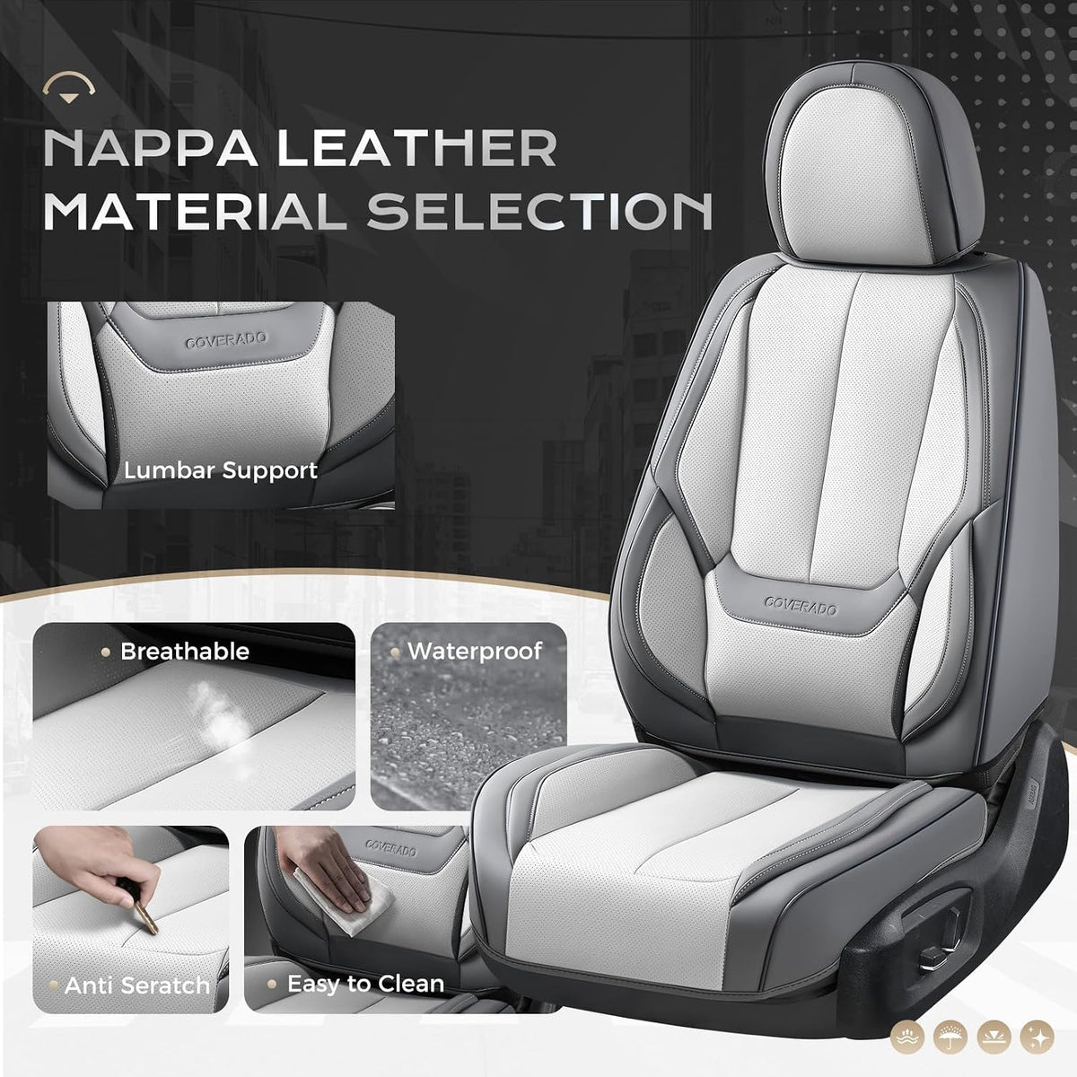 Coverado Seat Covers, Car Seat Covers Front Seats, Car Seat Cover, Car Seat Protector Waterproof, Car Seat Cushion Nappa Leather, Seat Covers Carseat Cover Universal Fit for Most Cars