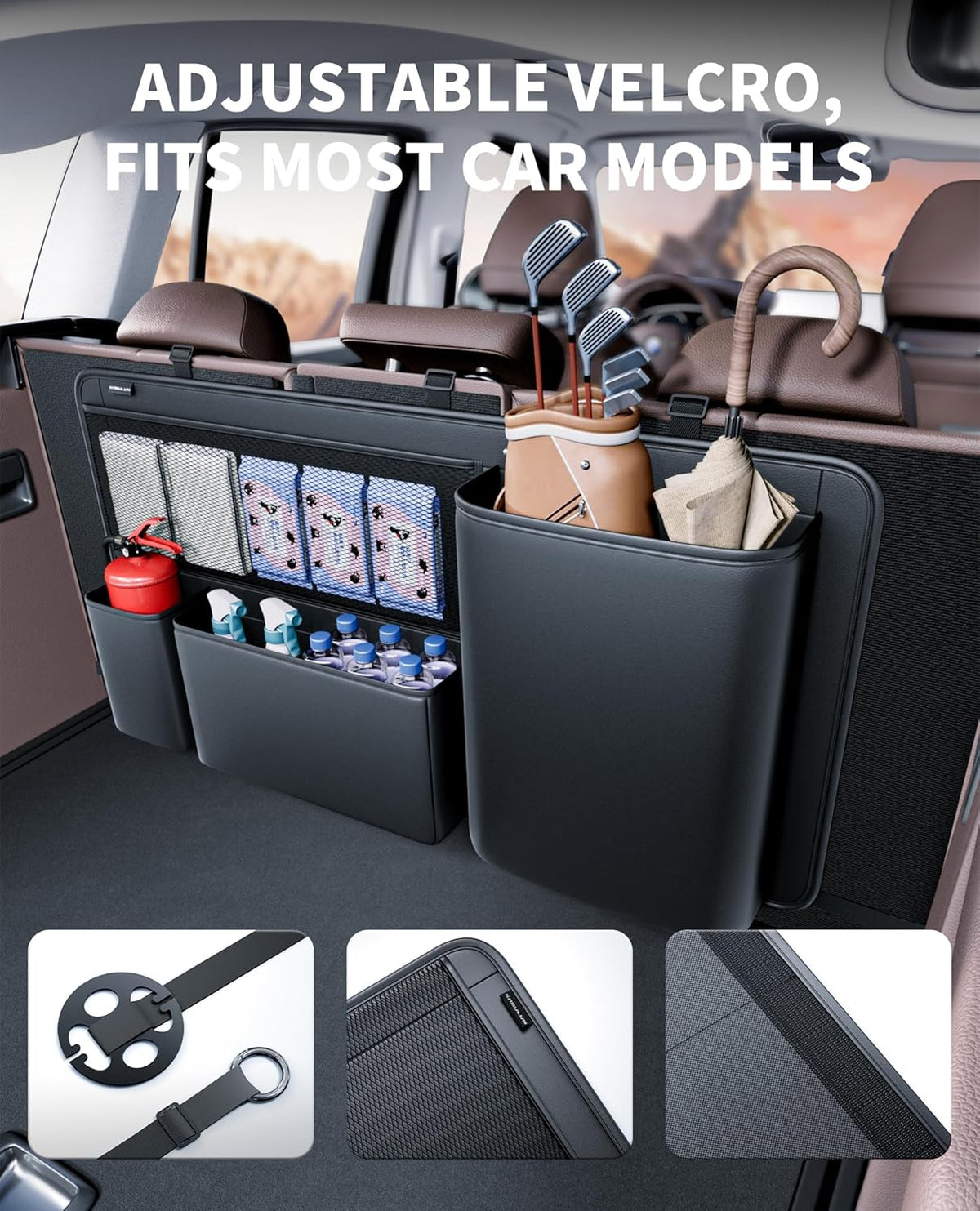PU Leather Hanging Trunk Organizer, 36in Black | Sturdy Non-Sagging, Tool-Free Install, Fits SUV & Truck, Waterproof Easy Clean, Vertical Backseat Storage