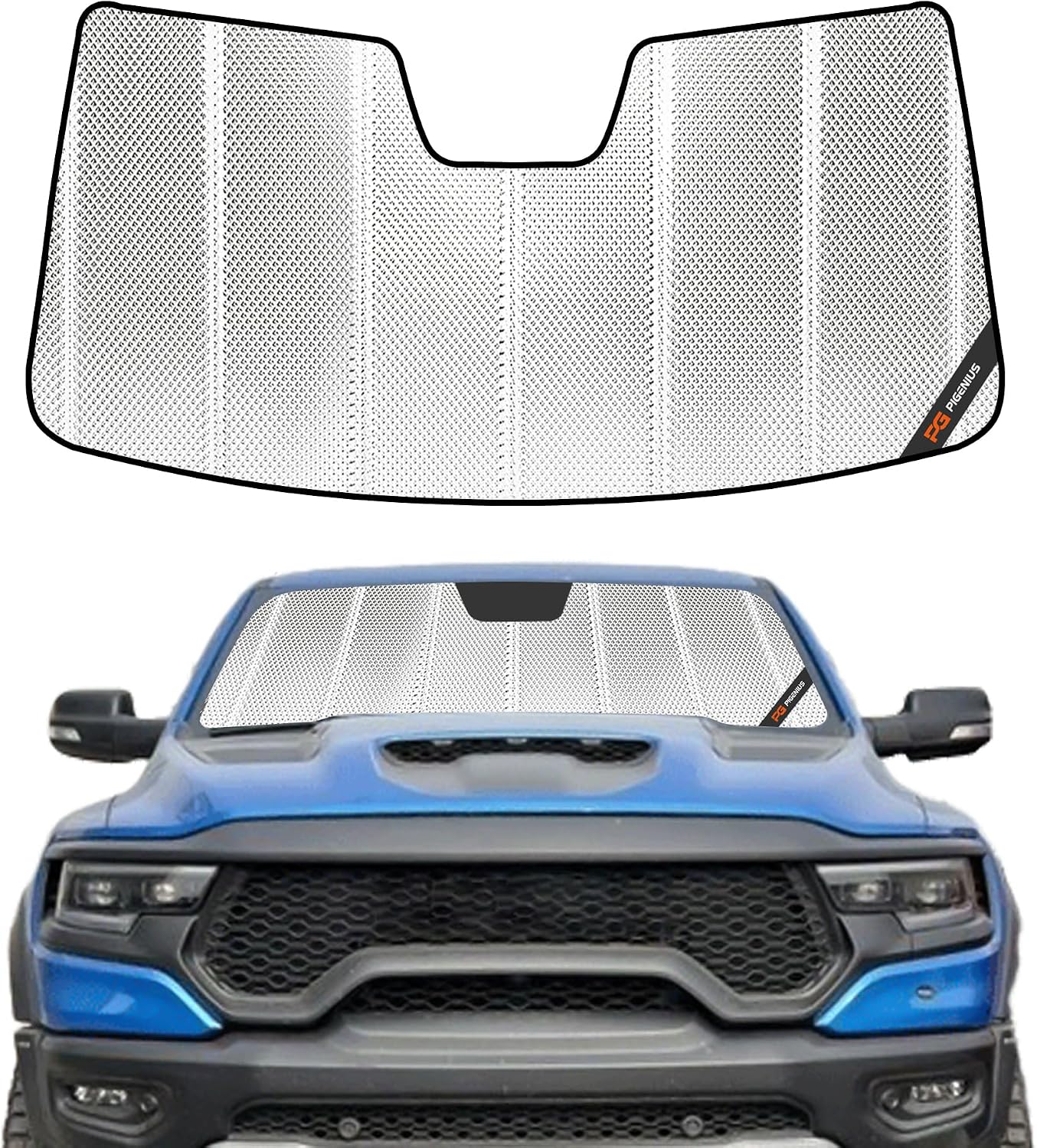 Pigenius Windshield Sunshade for Ram 1500 2019-2024 with 5 Inch Wide Sensor, Front Window Sun Shade - BLAZBLOCK