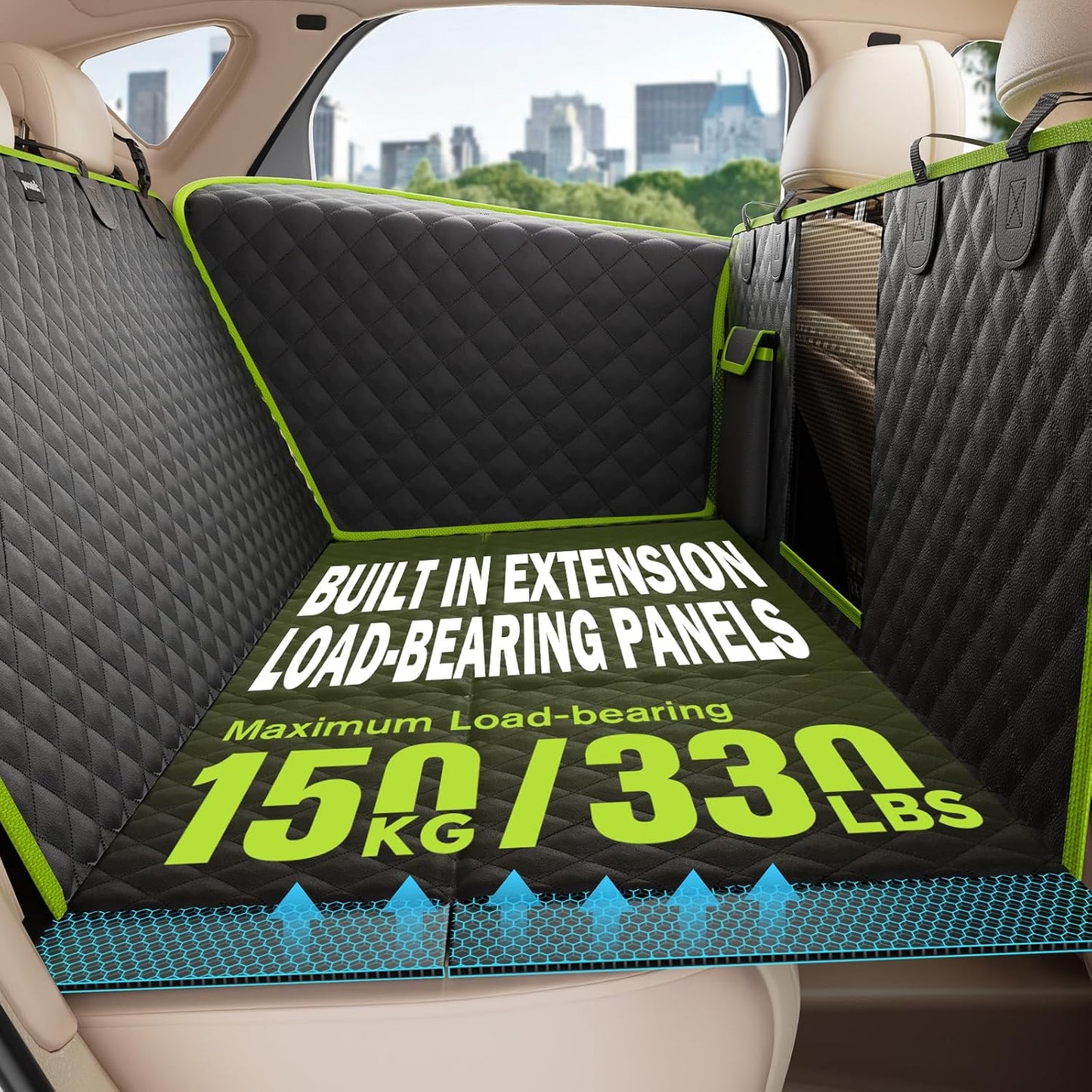 Pecute Dog Car Seat Cover for Back Seat 53.54 * 23.62 in, Car Window Fixing for Maximum Car Protection, Leather Fabric Back Seat Extender for Dogs, Waterproof & Scratch-Resistant, Support to 330 lbs