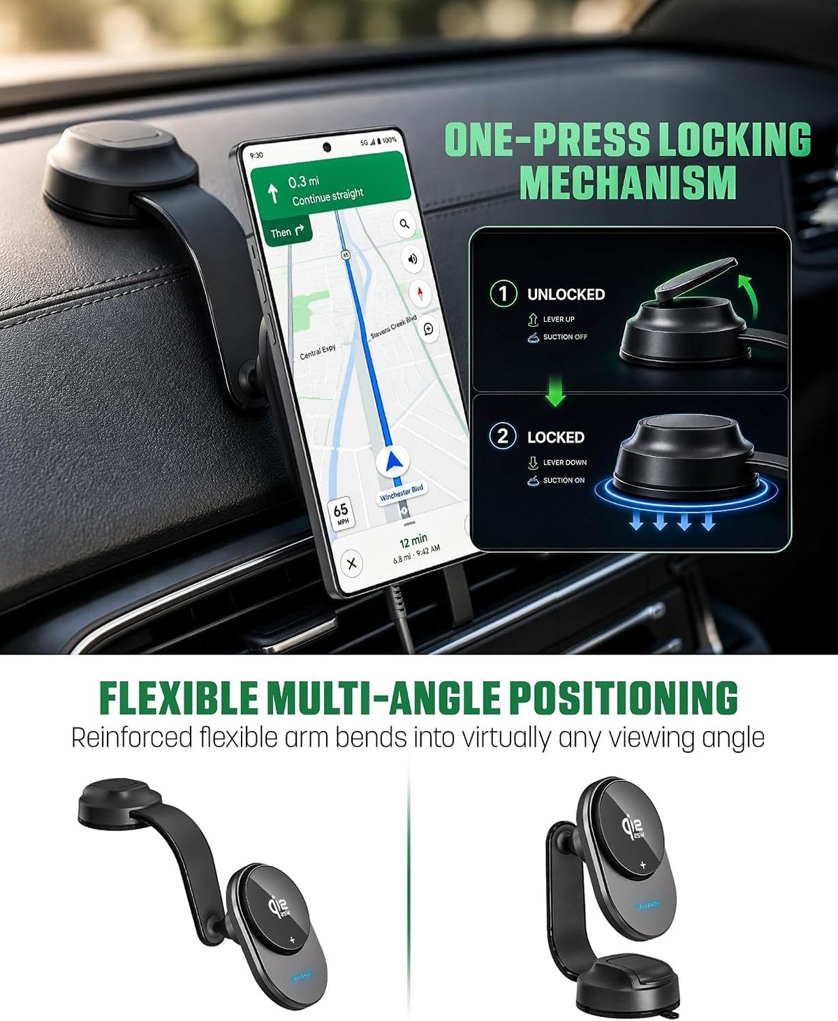 Qi2.2 Certified Wireless Car Mount Charger, 25W Magnetic Fast Charging
