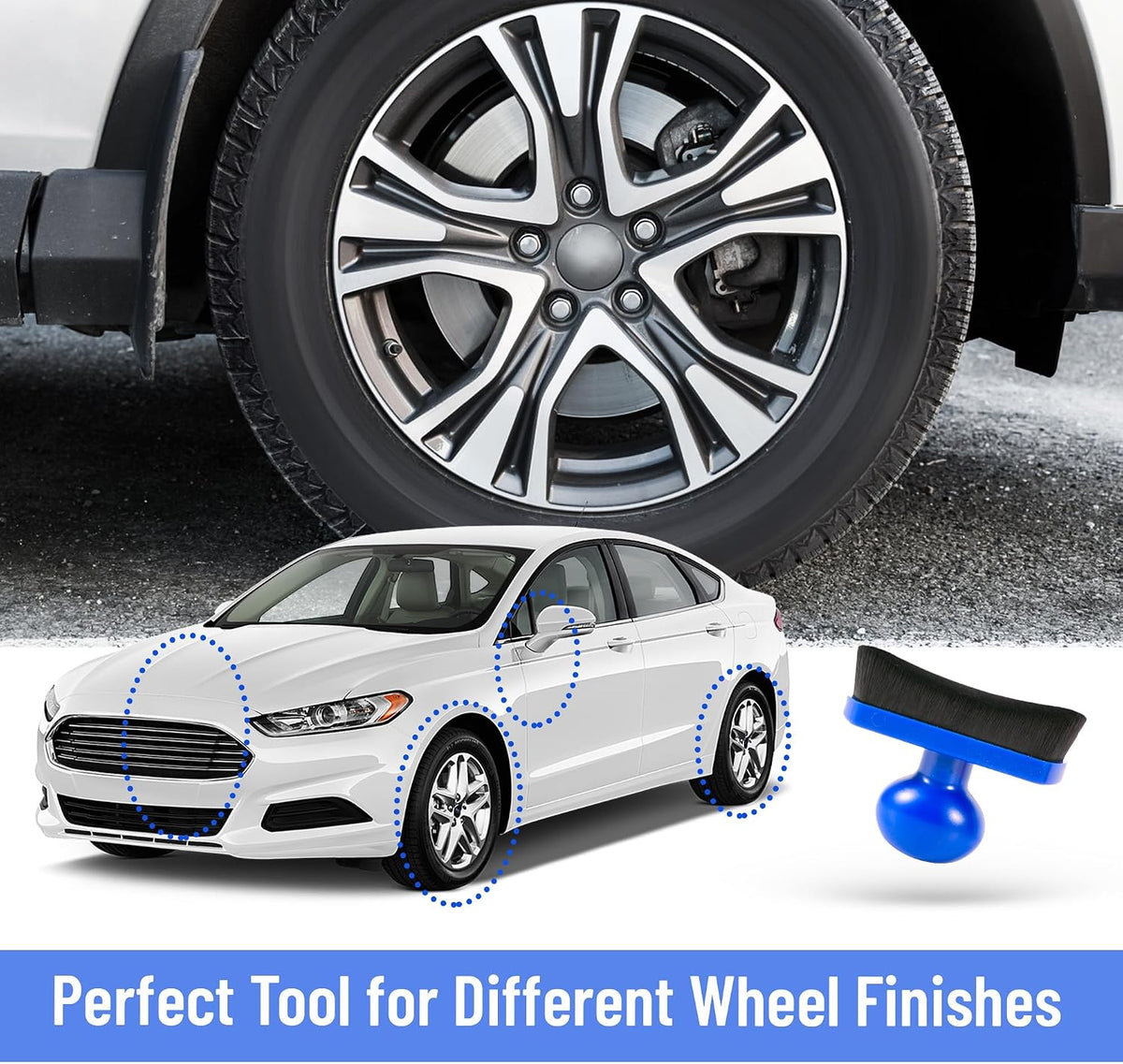 Car Tire Shine Applicator,Vegan Tire Shine Applicator with Curved Brush Head - Large Automotive Tire Dressing Applicator Brush with Storage Stand for Tire Detailing, 3.6 Inch -2pcs (Black&Blue)