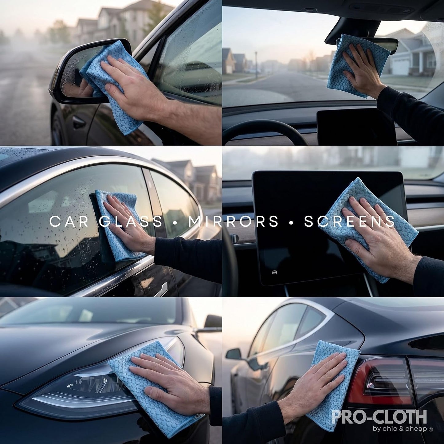 PRO-CLOTH Glass Cleaning Cloths – 6 Premium Honeycomb Microfiber Towels (12"x16") for Windows, Mirrors & Screens – Water Only Lint & Streak-Free Cloths for Home & Car + Bonus Mini Silicone Squeegee