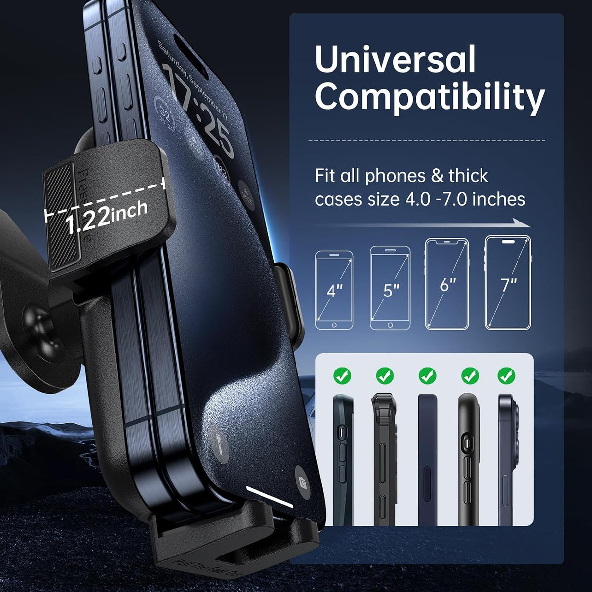 SYNCWIRE Car Phone Holder for Universal Dashboard [Super Stable] Car Phone Mount Foldable Aluminum Alloy Arm for iPhone 17 16 15 14 13 12 Series & All Phones