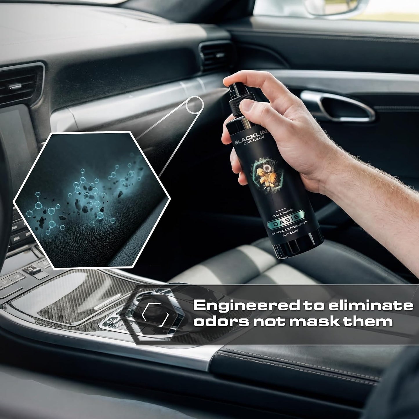 Blackline Car Care - Ocean Breeze Car Air Freshener Spray, Premium Odor Eliminator for Cars, Trucks, RVs, SUV, or Home Use - 8 fl OZ - Air Freshener - Ocean Breeze Spray
