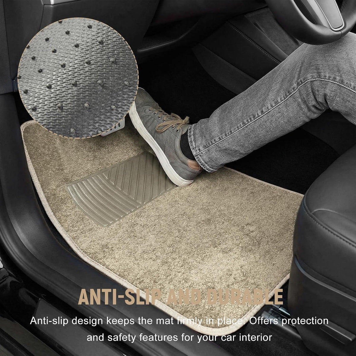 4 PCS Car Floor Mats, Anti-Slip Front & Rear Auto Carpet Pad for All Weather Protection, Waterproof Floor Mat Heavy Duty Protective Pad Universal for Cars Trucks SUVs (Beige)