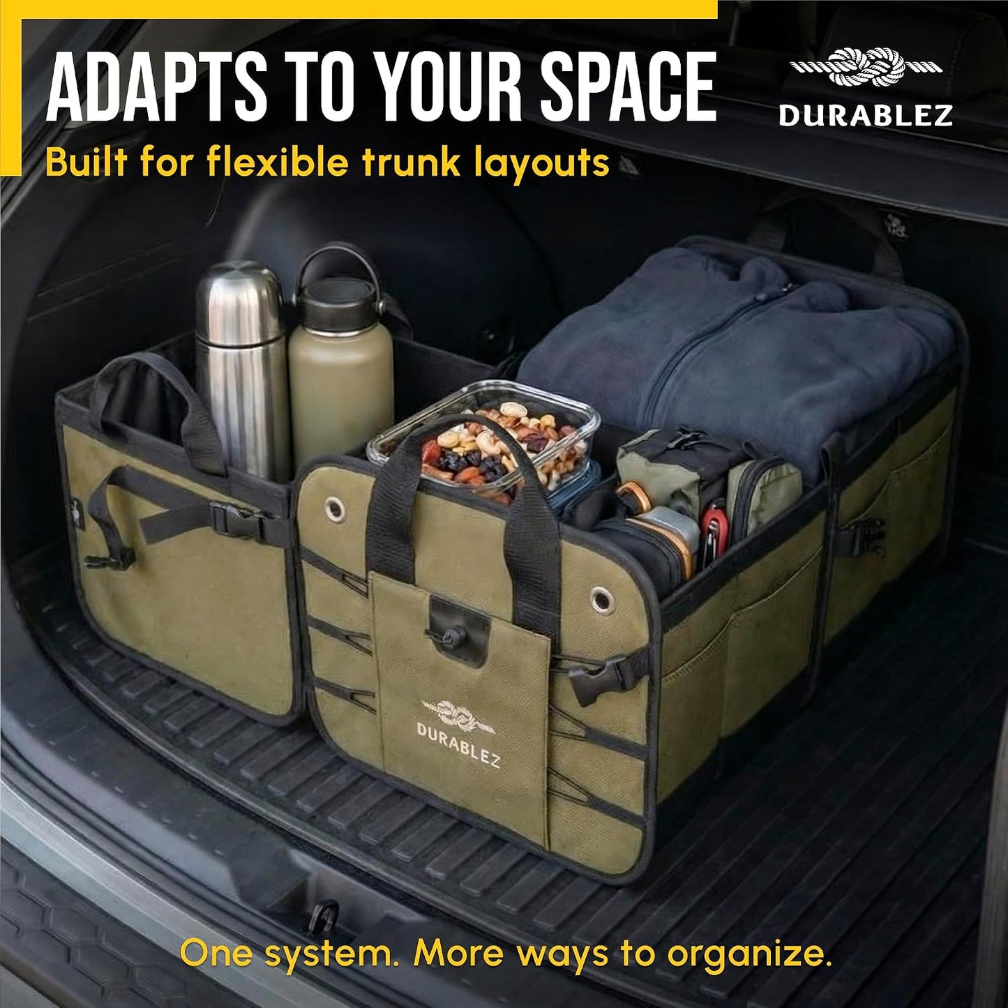 Heavy Duty 3-Section Trunk Organizer – Extra Large Collapsible &amp; Foldable Cargo Box, Modular Car Storage System for SUV, Truck, Van – Green