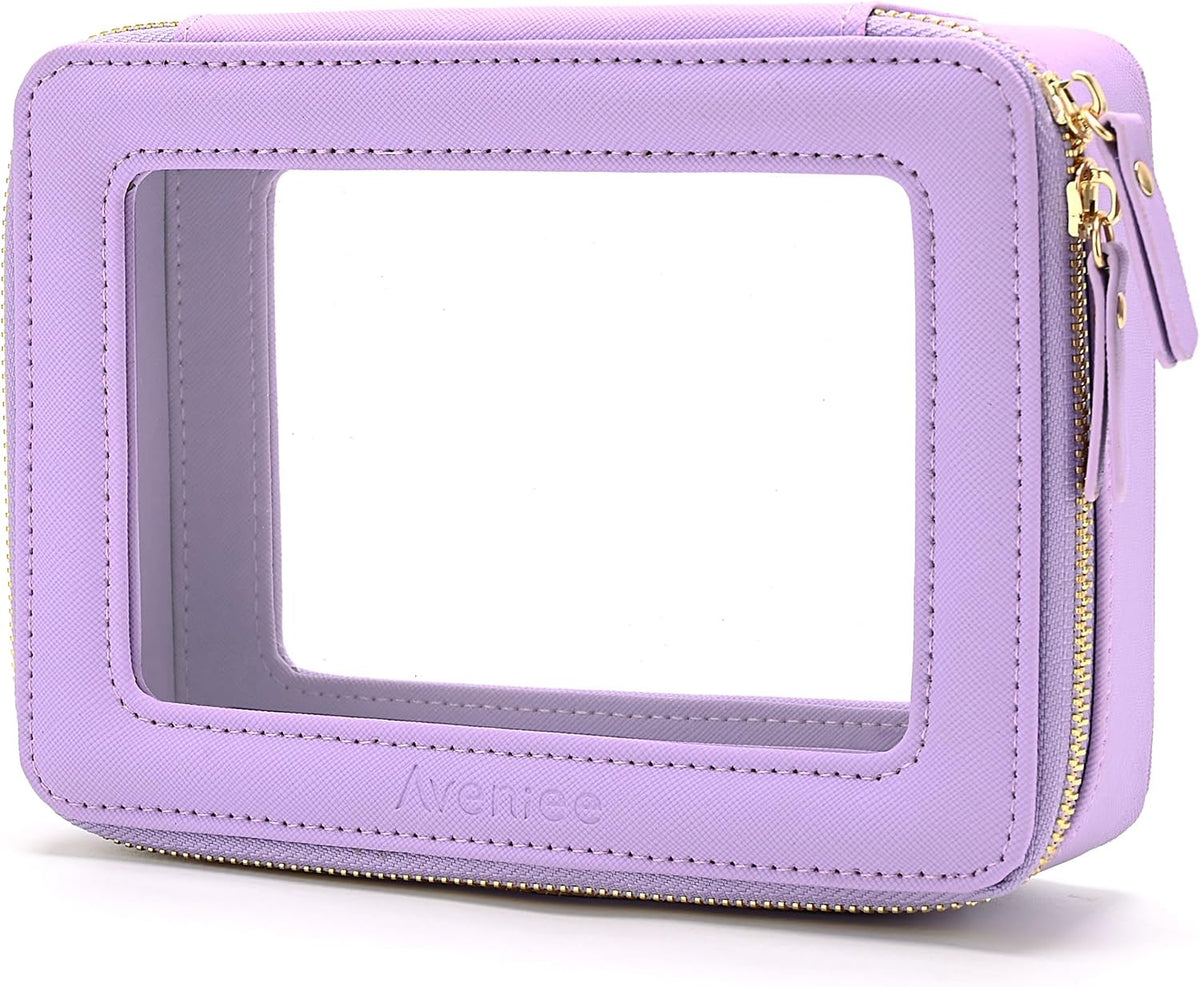 Aveniee Clear Makeup Bag Organizer, Travel Toiletry Bag Cosmetic Case for Women, Make Up Skincare Pouch Car Organizer Bag with Zippers for Essentials,Lilac,Medium Classic