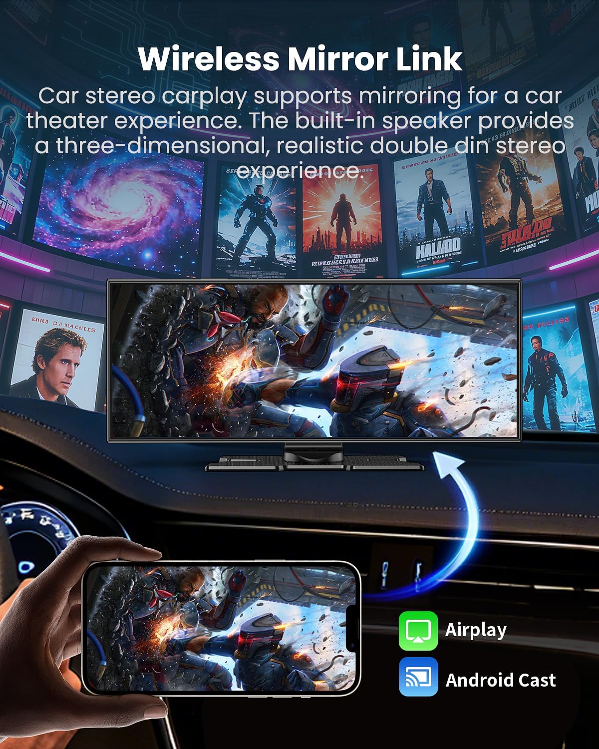 11.5" Largest Wireless Carplay Screen for Car, Portable A pple Carplay & Android Auto Touch Screen, 4K Dash Cam/App Control/1080p Backup Camera/Mirror Link/Voice Control/GPS/Bluetooth,for All Vehicles