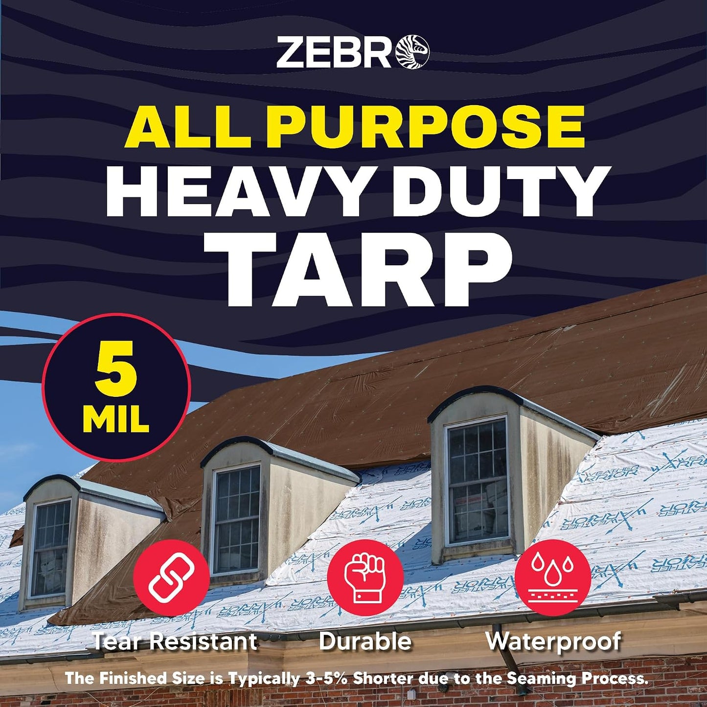 9' x 12' Brown Tarp with Grommets Reinforced - 5 Mil Thick - Durable UV Resistant Plastic Tarps Waterproof - Large Tarpaulin Cover for Outdoor Camping Over/Under Tent Tarp RV Roof Rain - Zebro