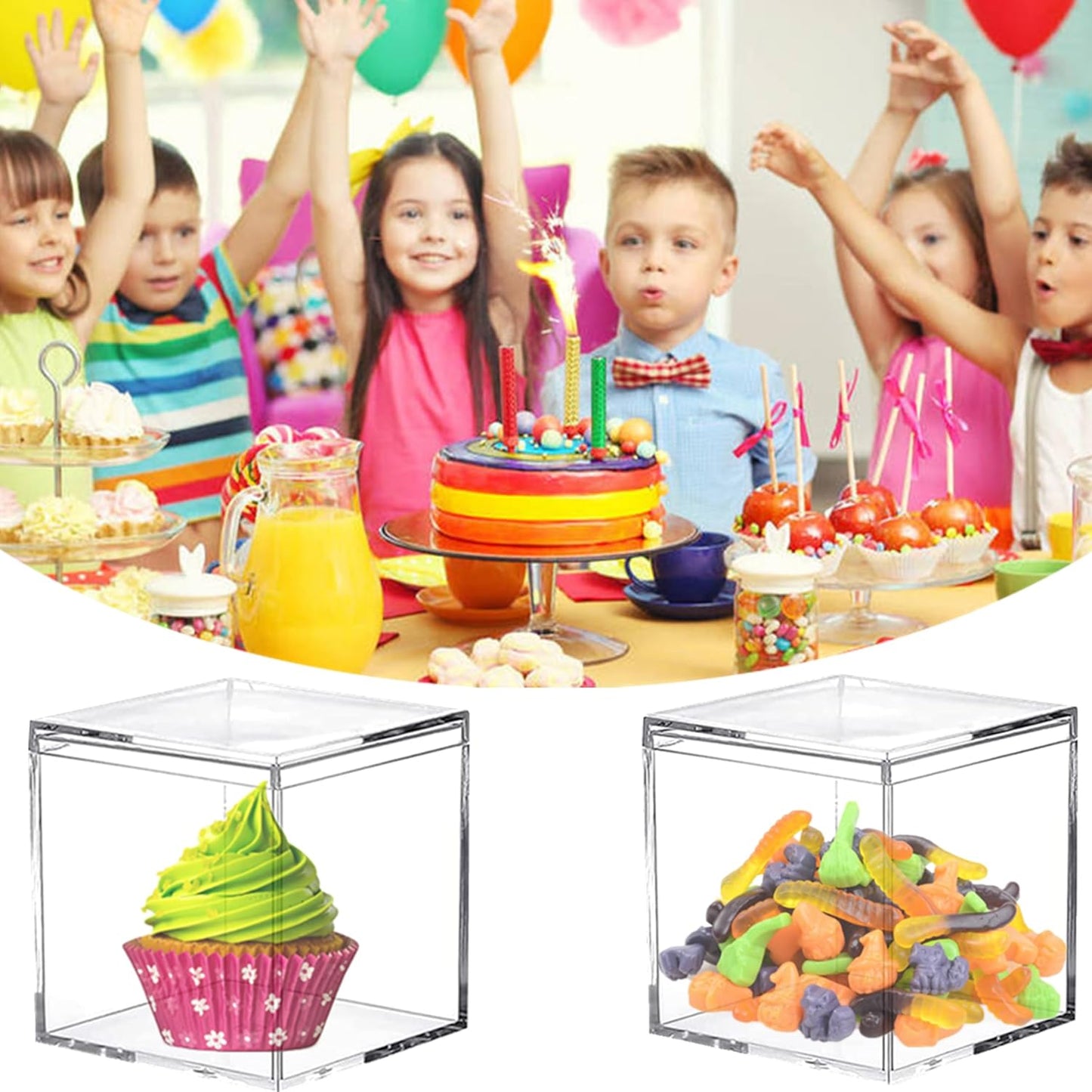 KissYou Acrylic Display Box with Lid 2 Pieces Clear Square Cube Jewelry Storage Contanier Wedding Candy Boxes
